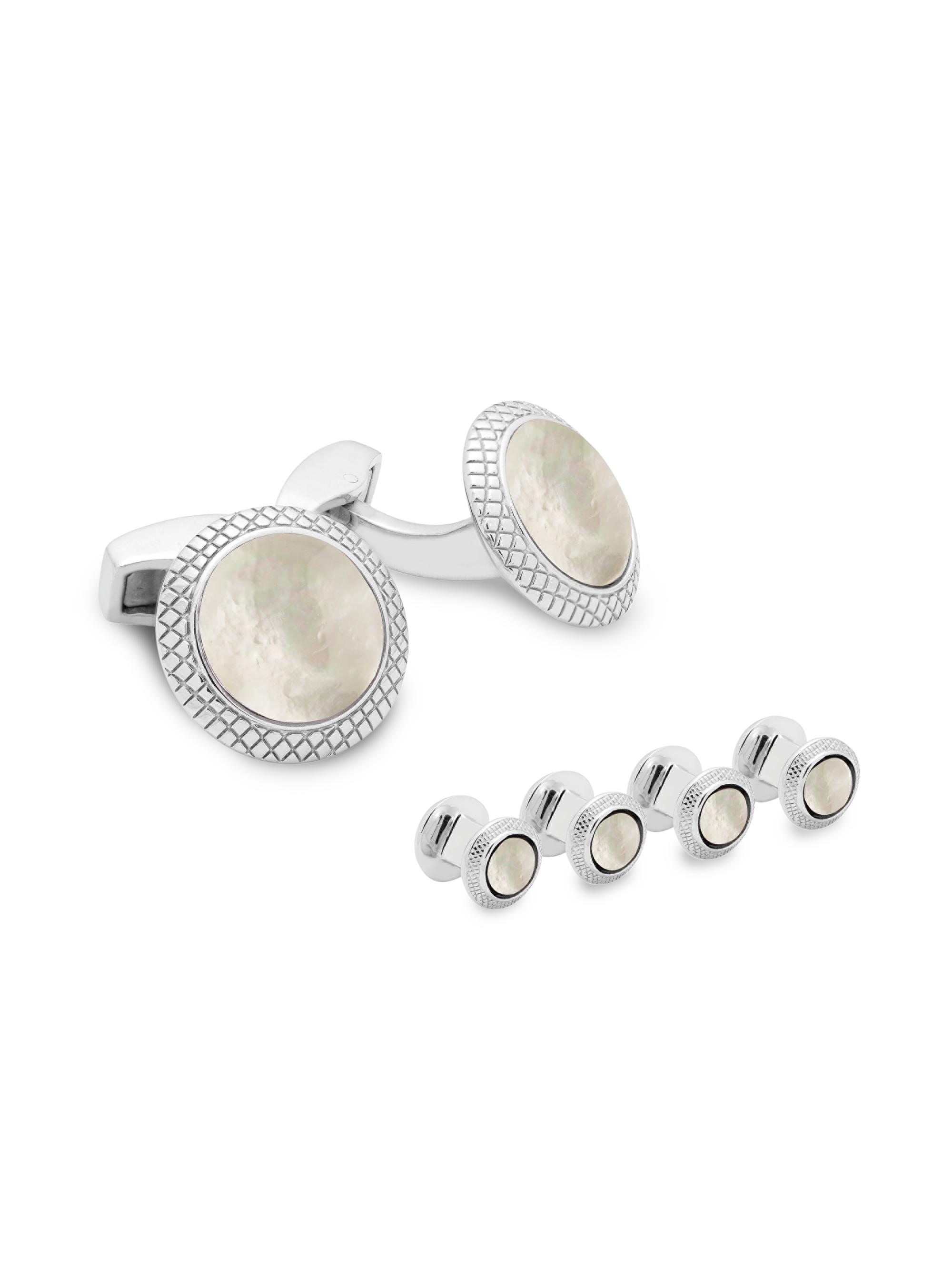 Tateossian Men's Quartz 6-Piece Stud & Cufflink Set - White Quartz