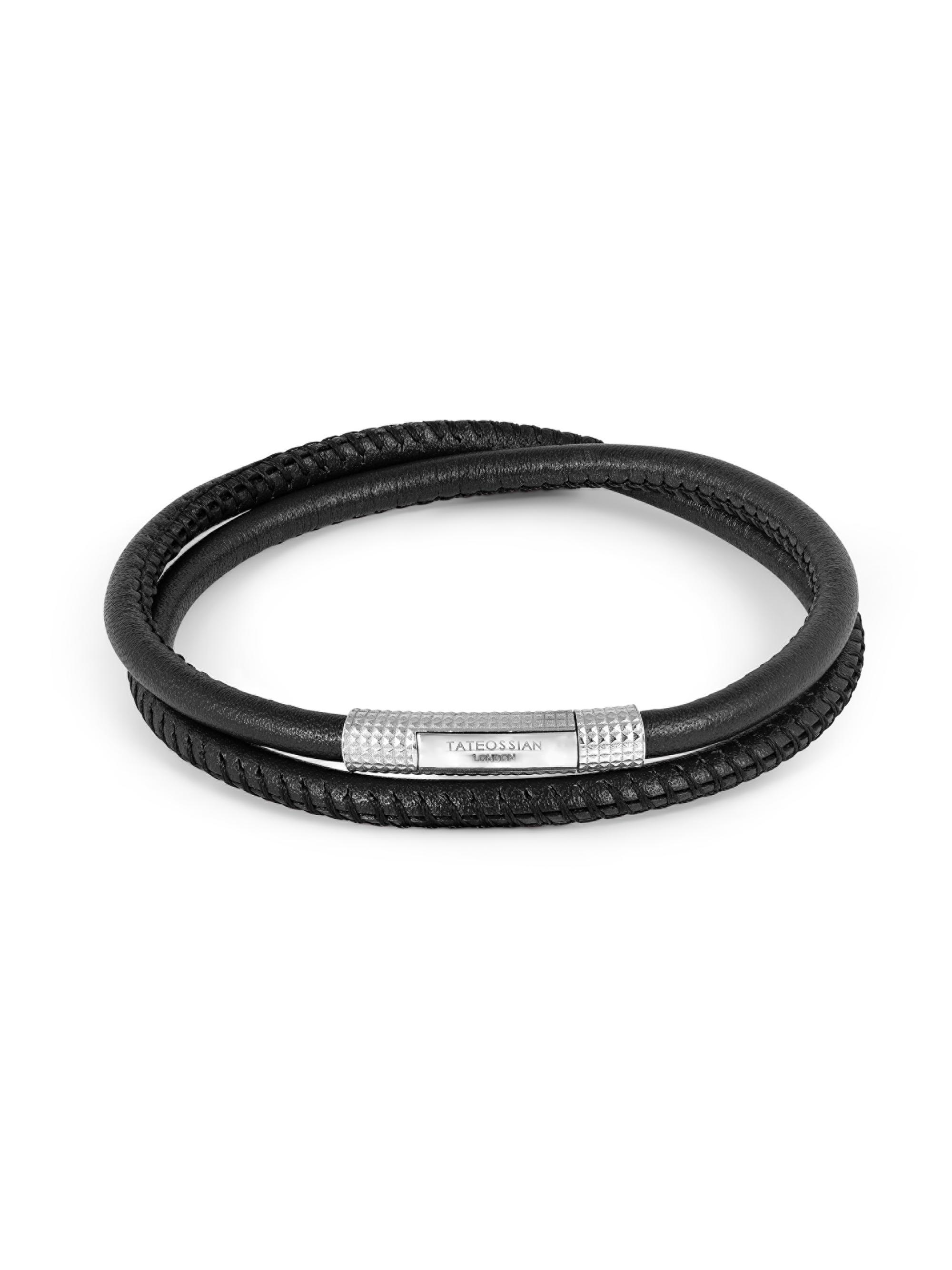 Tateossian Men's Leather Wrap Giza Clasp Bracelet - Blackrhodium