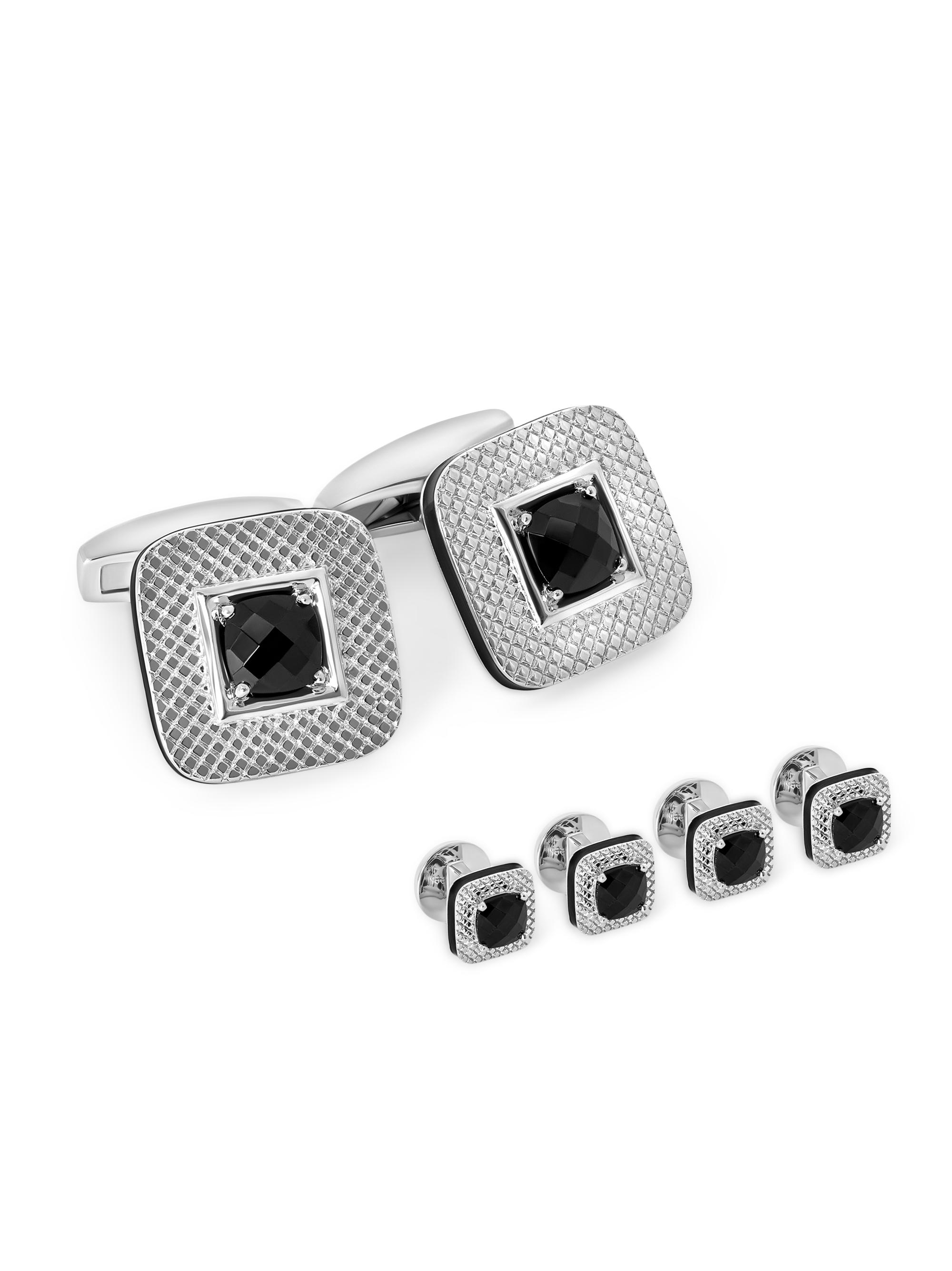 Tateossian Men's Black Spinel Stud & Cufflink Set - Blackspinel