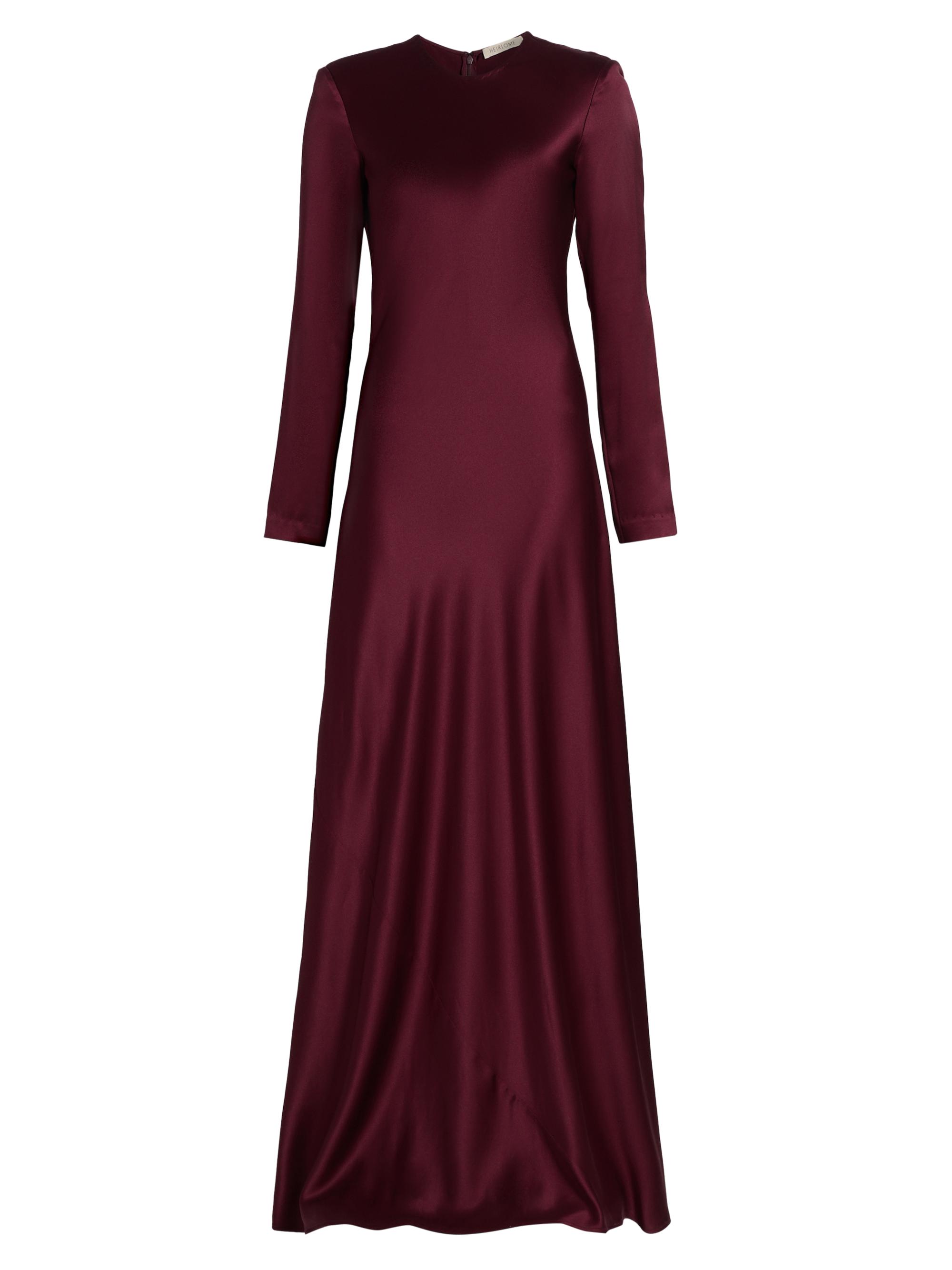 Heirlome Women's Ruth Silk Bias-Cut Long-Sleeve Gown - Burgundy