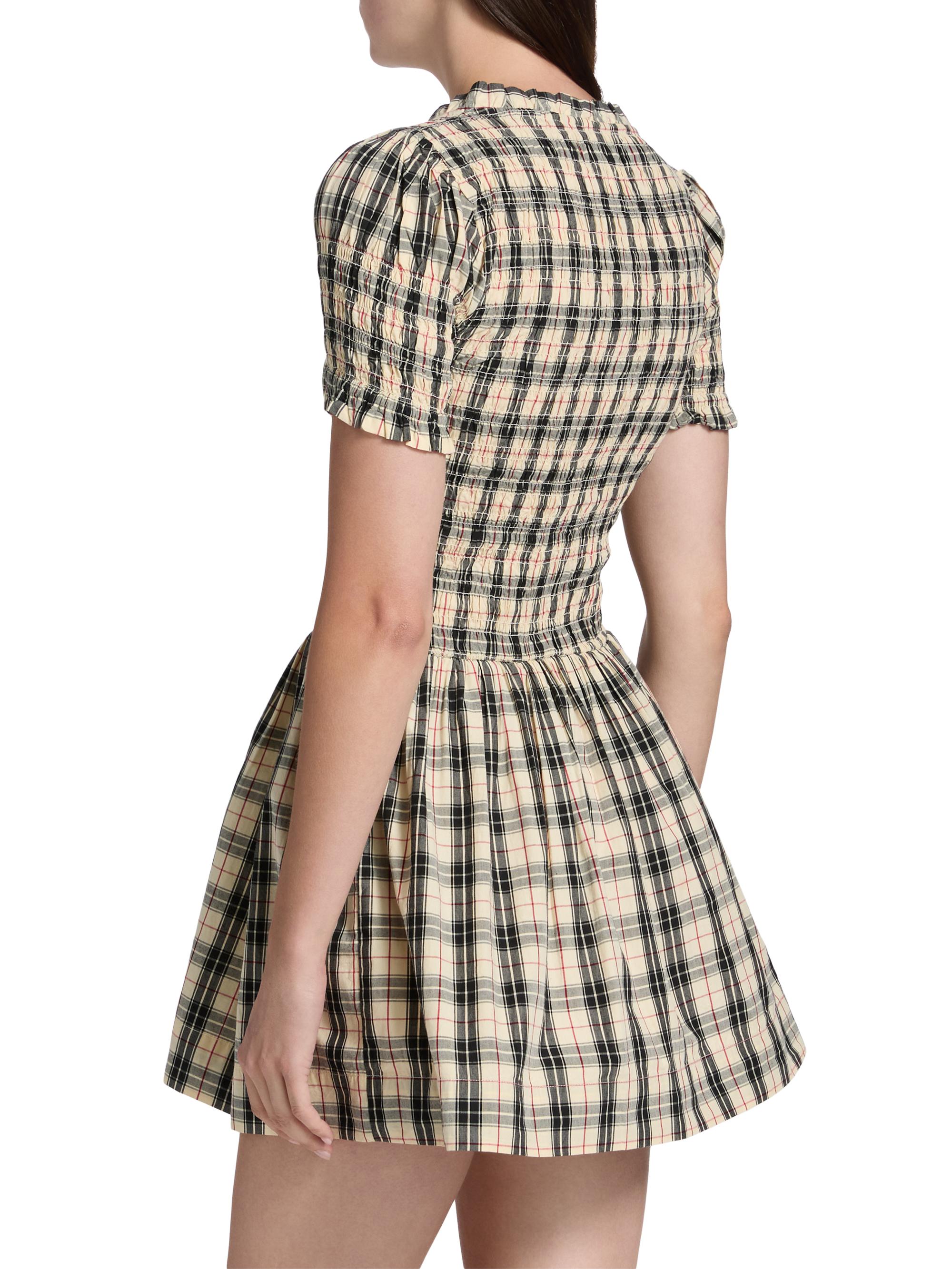 Damson Madder Mansi Smocked Plaid Cotton Minidress | Saks Fifth Avenue