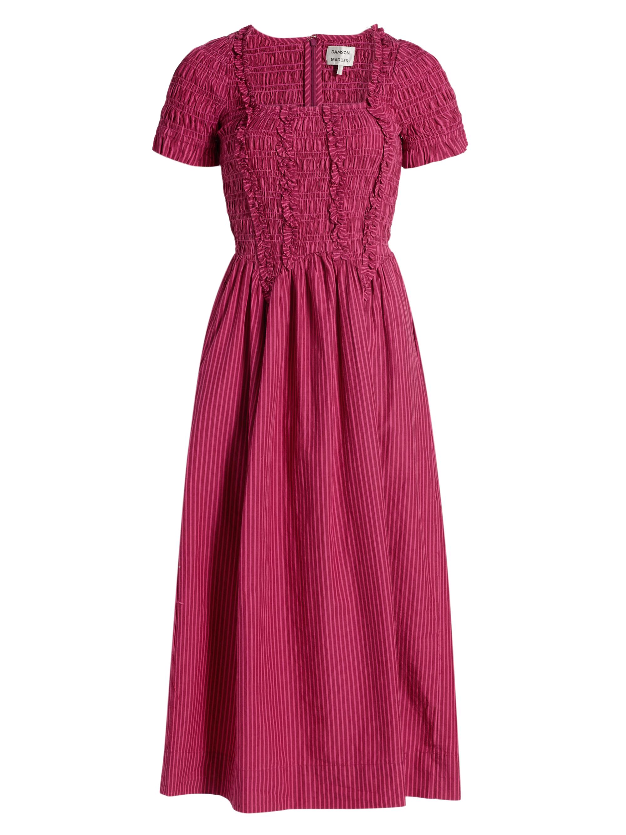 Damson Madder Women's Raphaela Striped Smocked Ruffle Midi-Dress - Berry