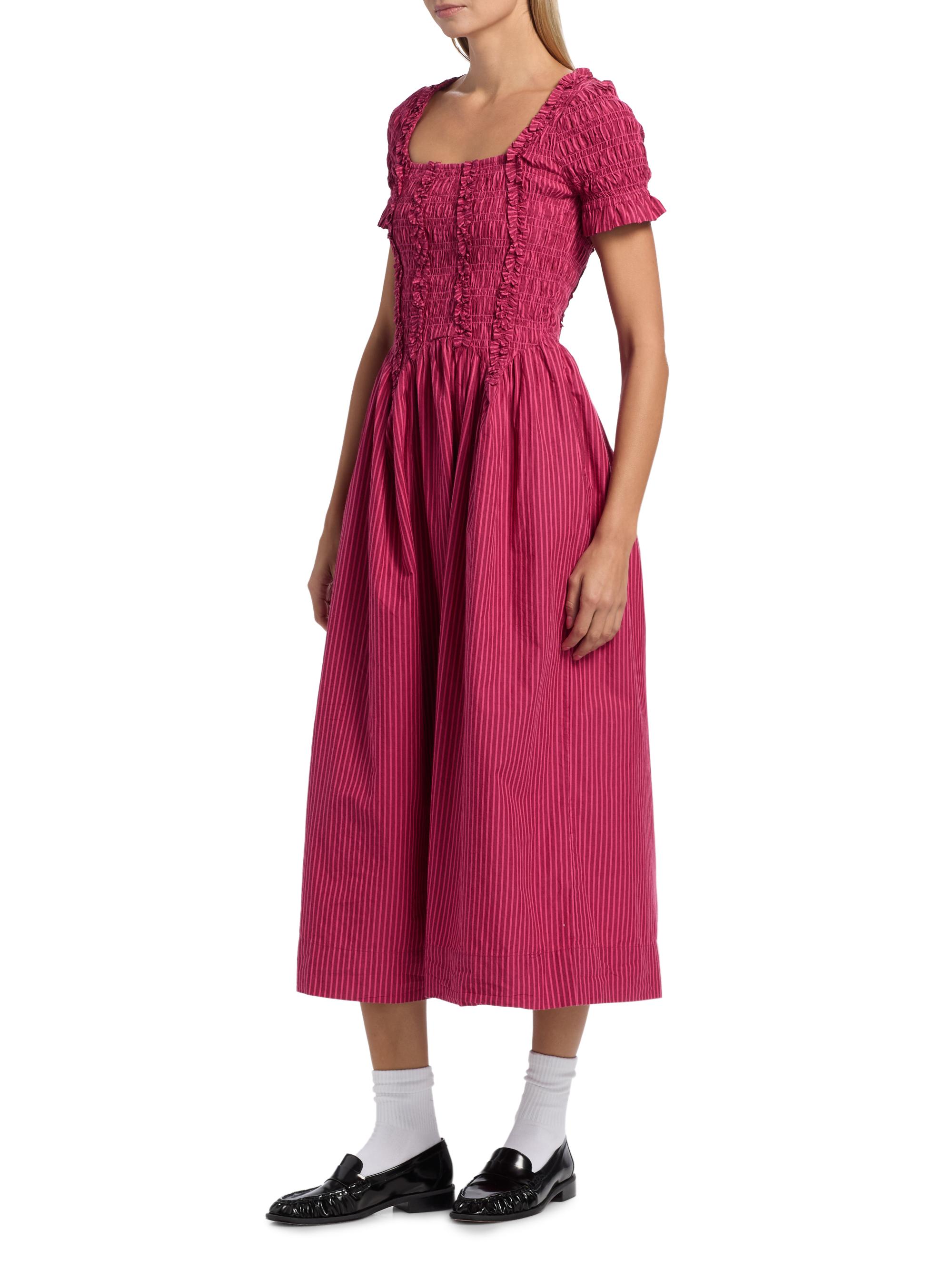 Raphaela Striped Smocked Ruffle Midi-Dress