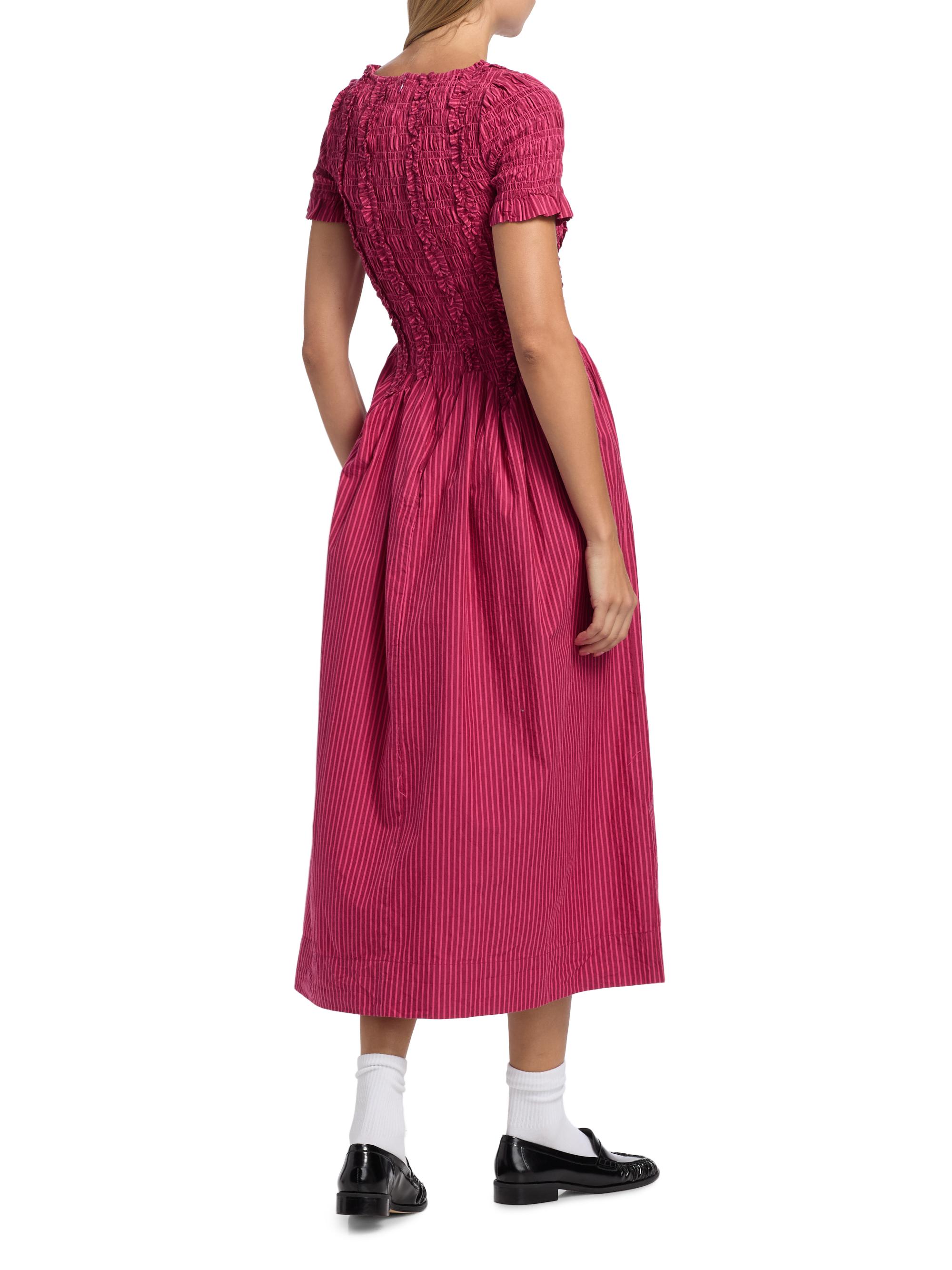 Raphaela Striped Smocked Ruffle Midi-Dress