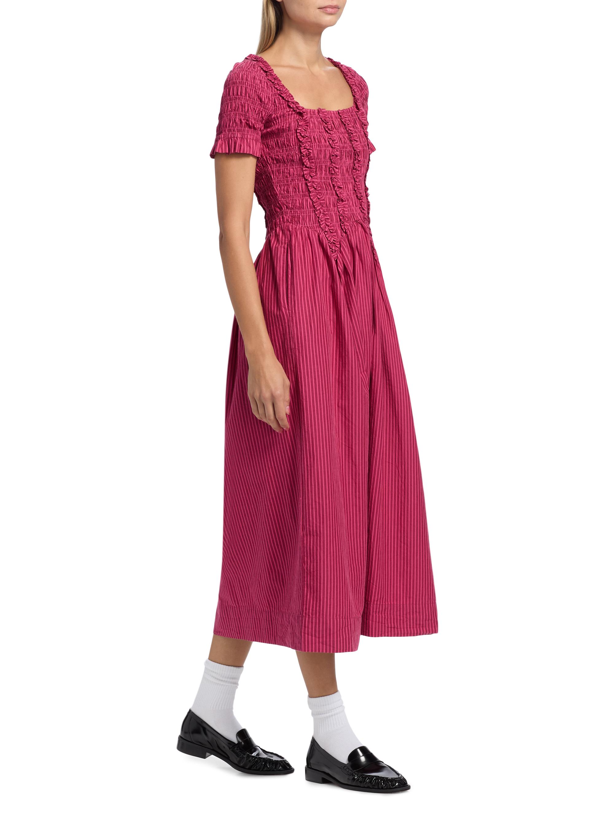 Raphaela Striped Smocked Ruffle Midi-Dress