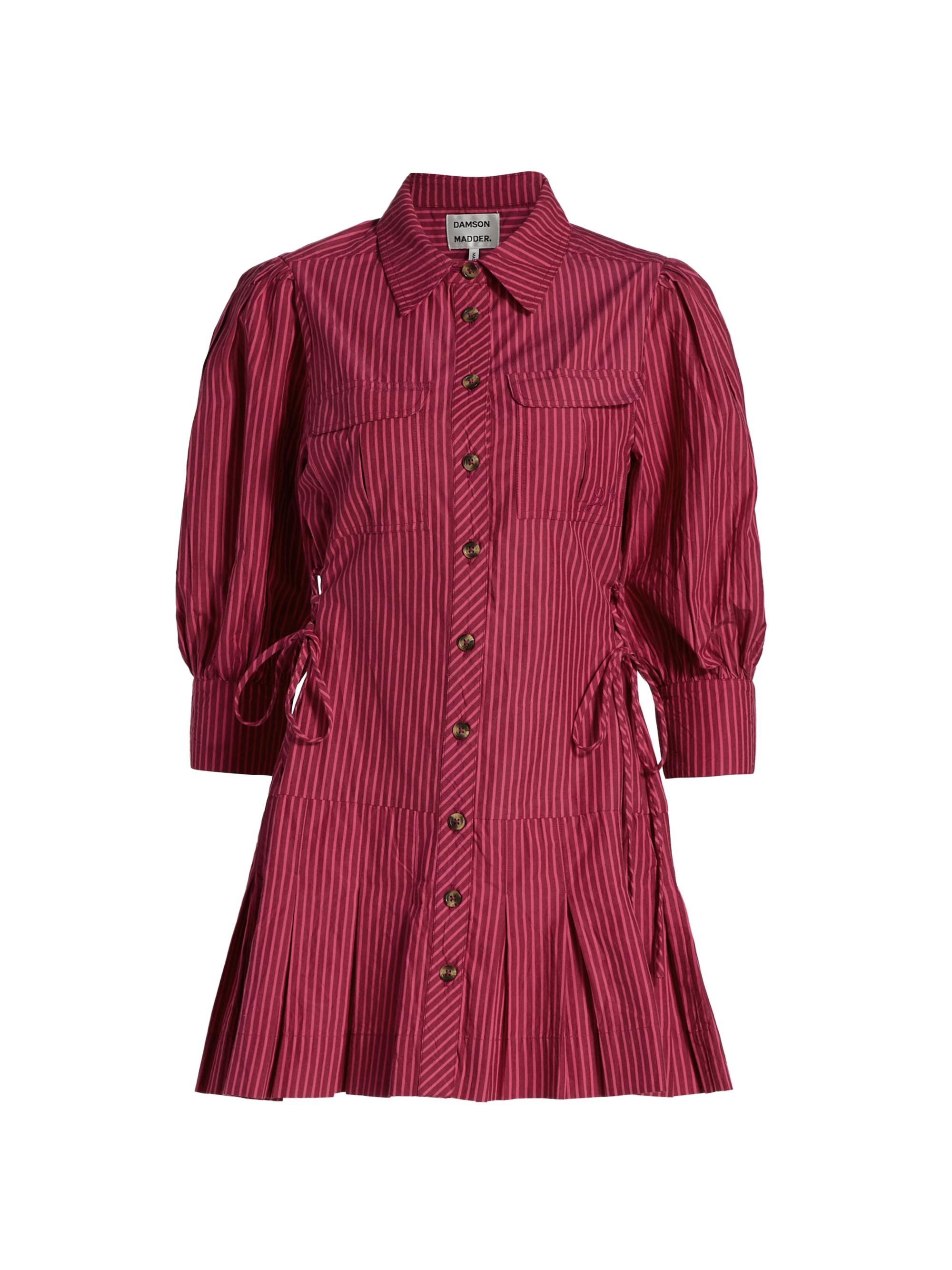 Damson Madder Women's Maisie Striped Mini Shirt Dress - Berry