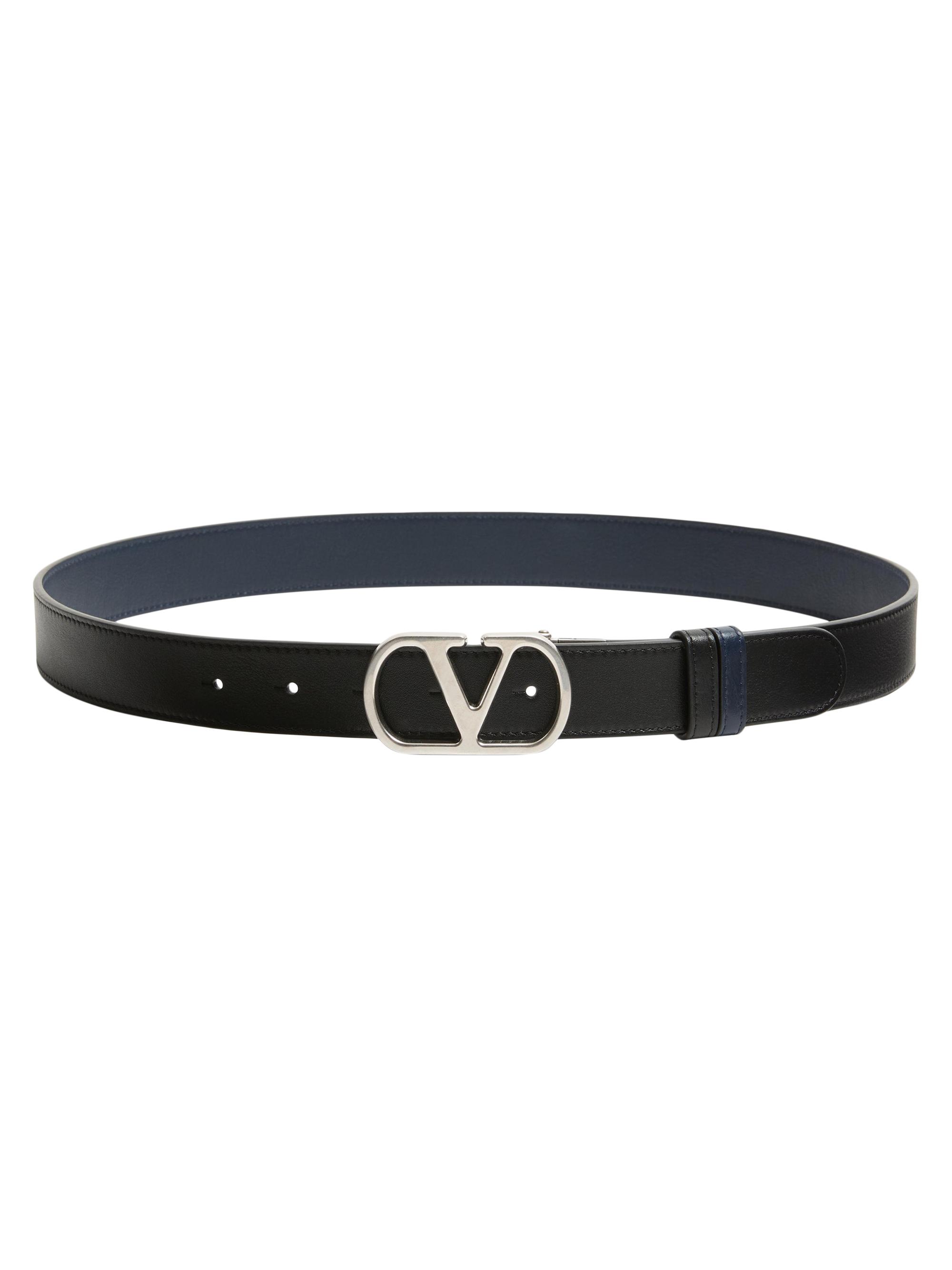 Valentino Garavani Men's Vlogo Signature Reversible Shiny Calfskin Belt 30MM - Black
