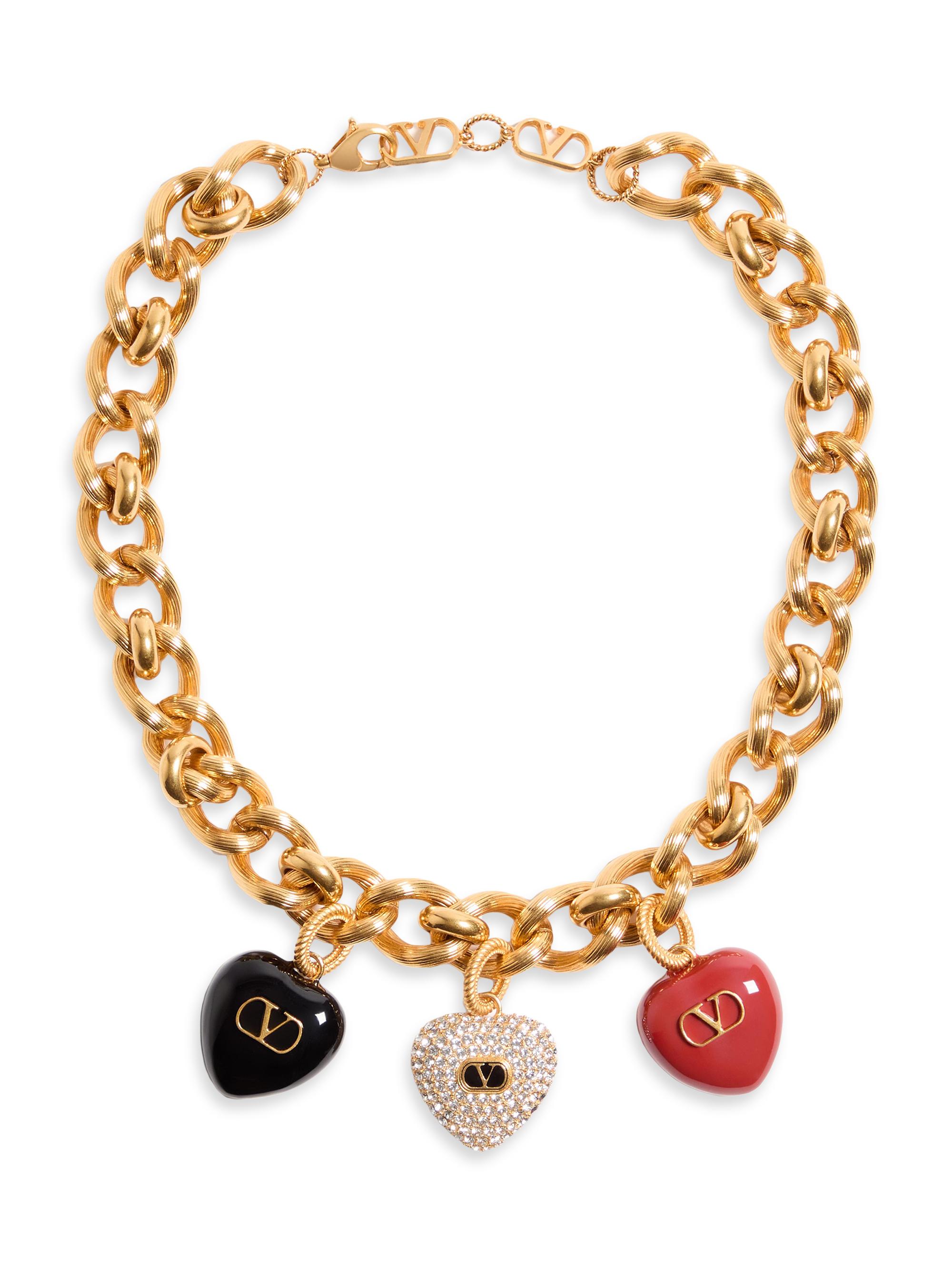 Valentino Garavani Women's Coeur Royal Necklace in Metal, Enamel and Swarovski Crystals - Antique Brass