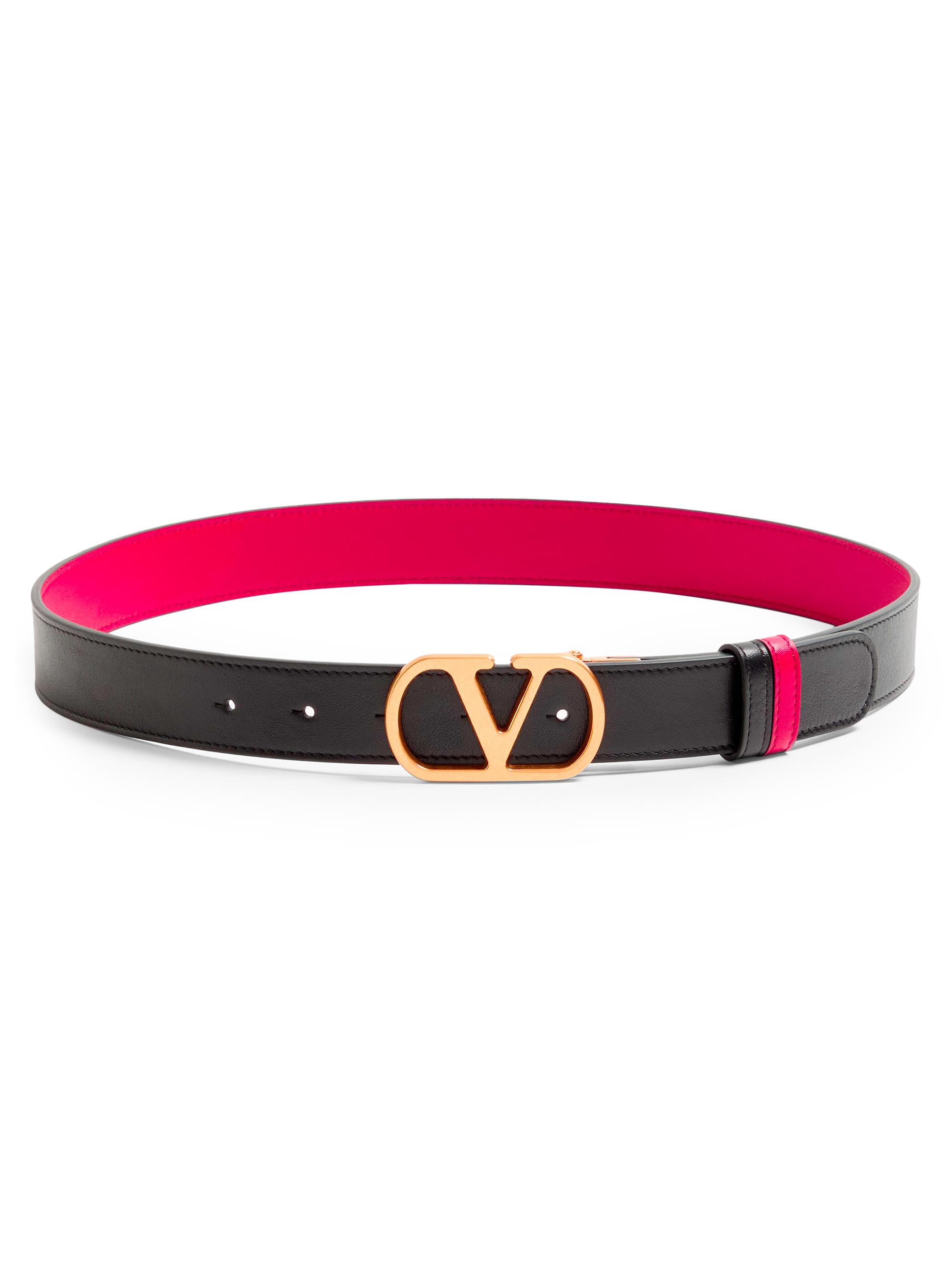 Valentino Garavani Women's Vlogo Signature Reversible Shiny Calfskin Belt 30MM - Black Red