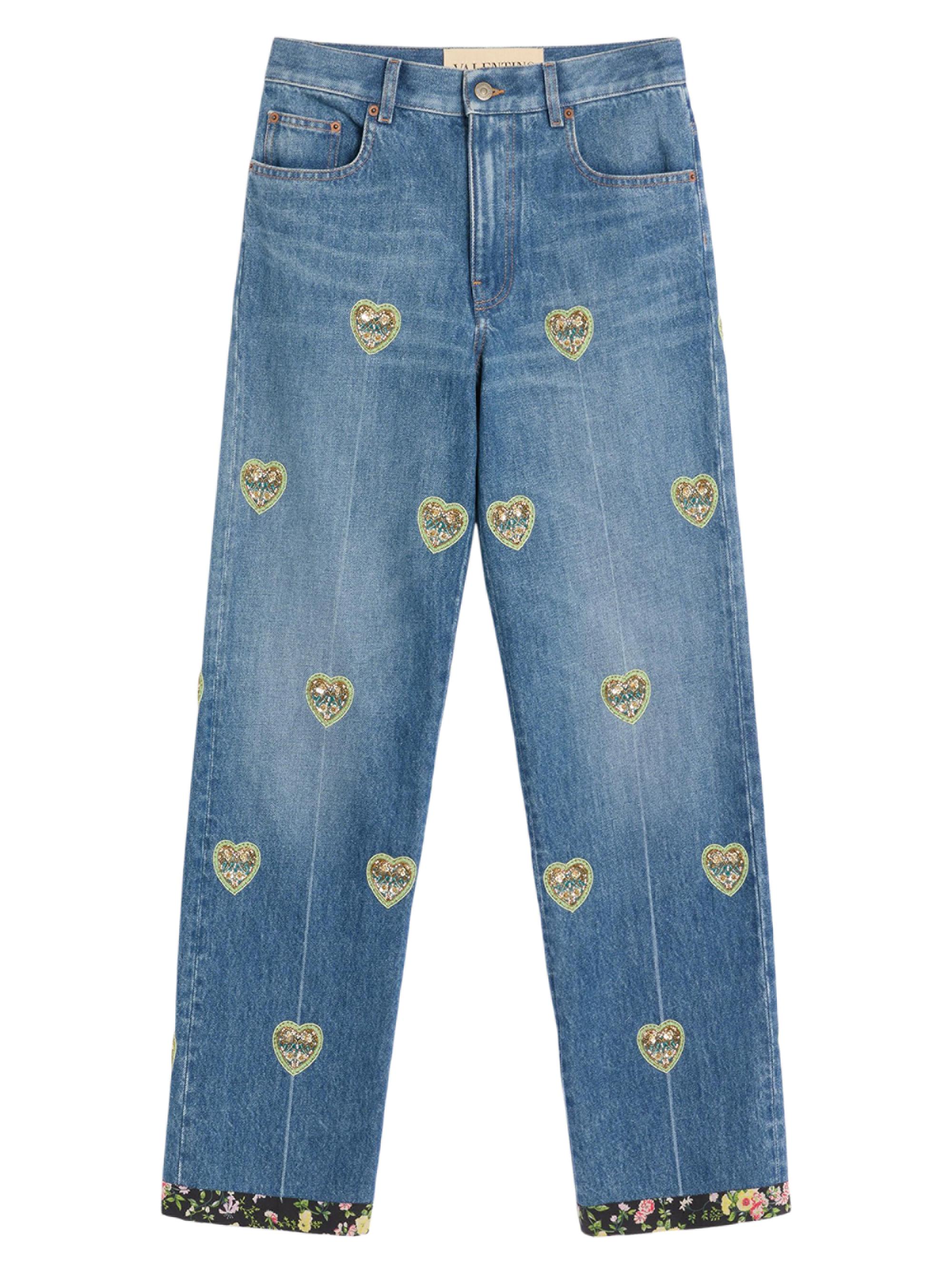 Valentino Garavani Women's Embroidered Denim Pants - Blue