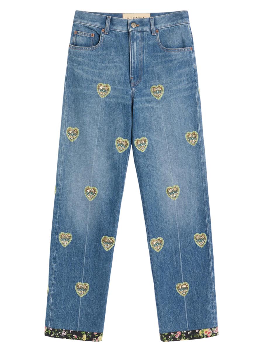 Valentino Women's Embroidered Denim Pants In Blue
