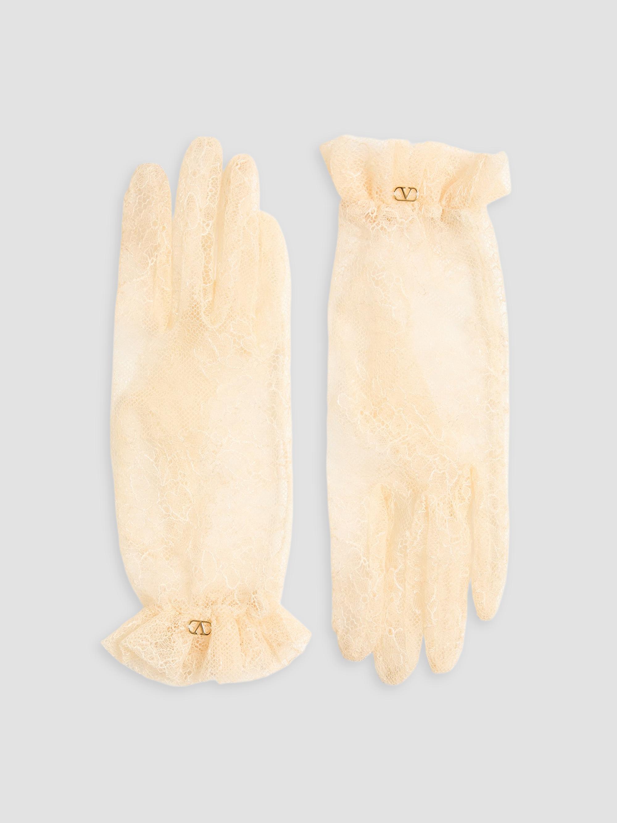 Valentino Garavani Women's VLogo Signature Lace Gloves - Butter Gold | Thumbnail 4