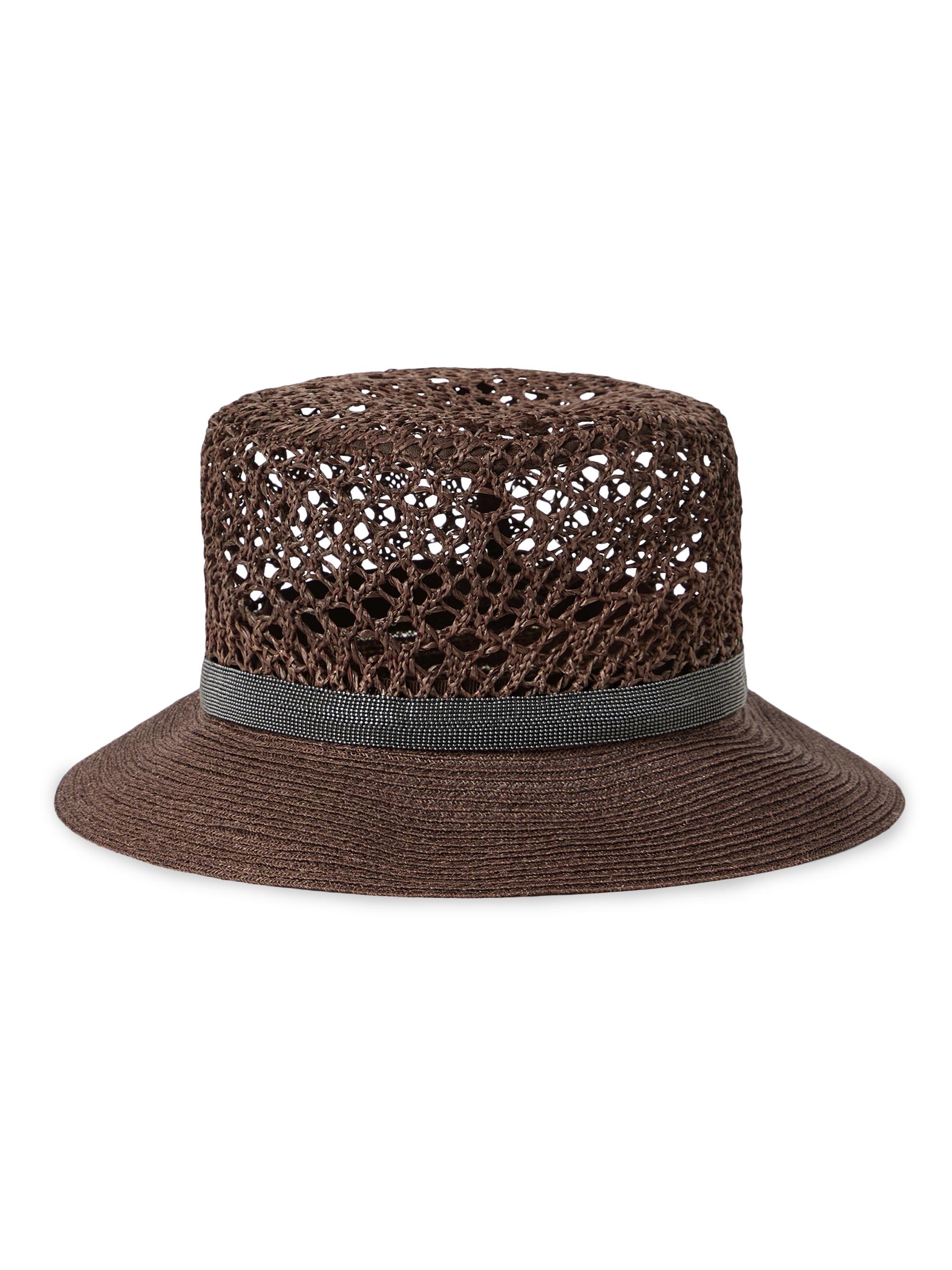 Brunello Cucinelli Women's Techno Raffia Fedora with Precious Band - Chocolate