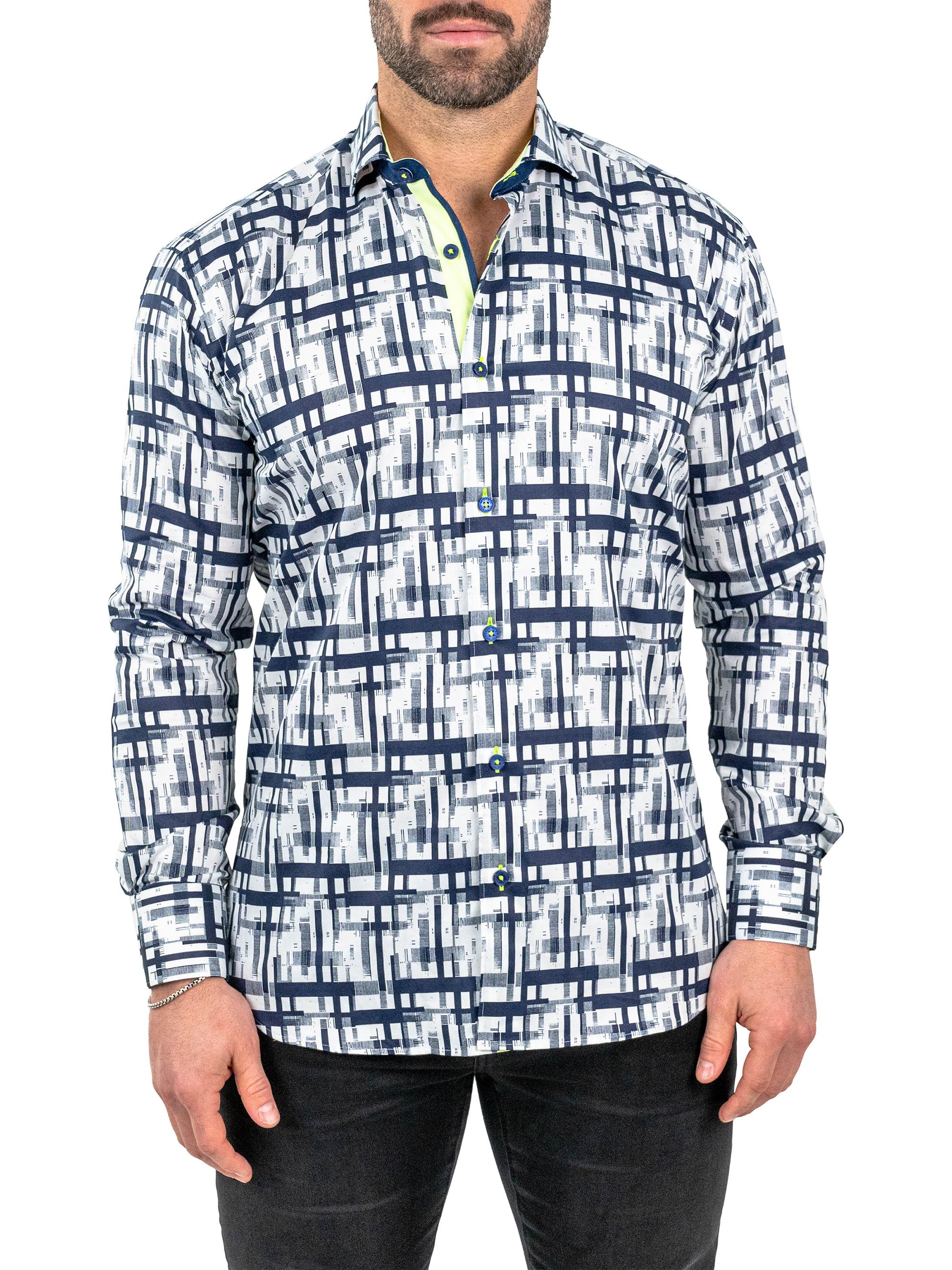 Maceoo Men's Einstein Linear Shirt - White Blue