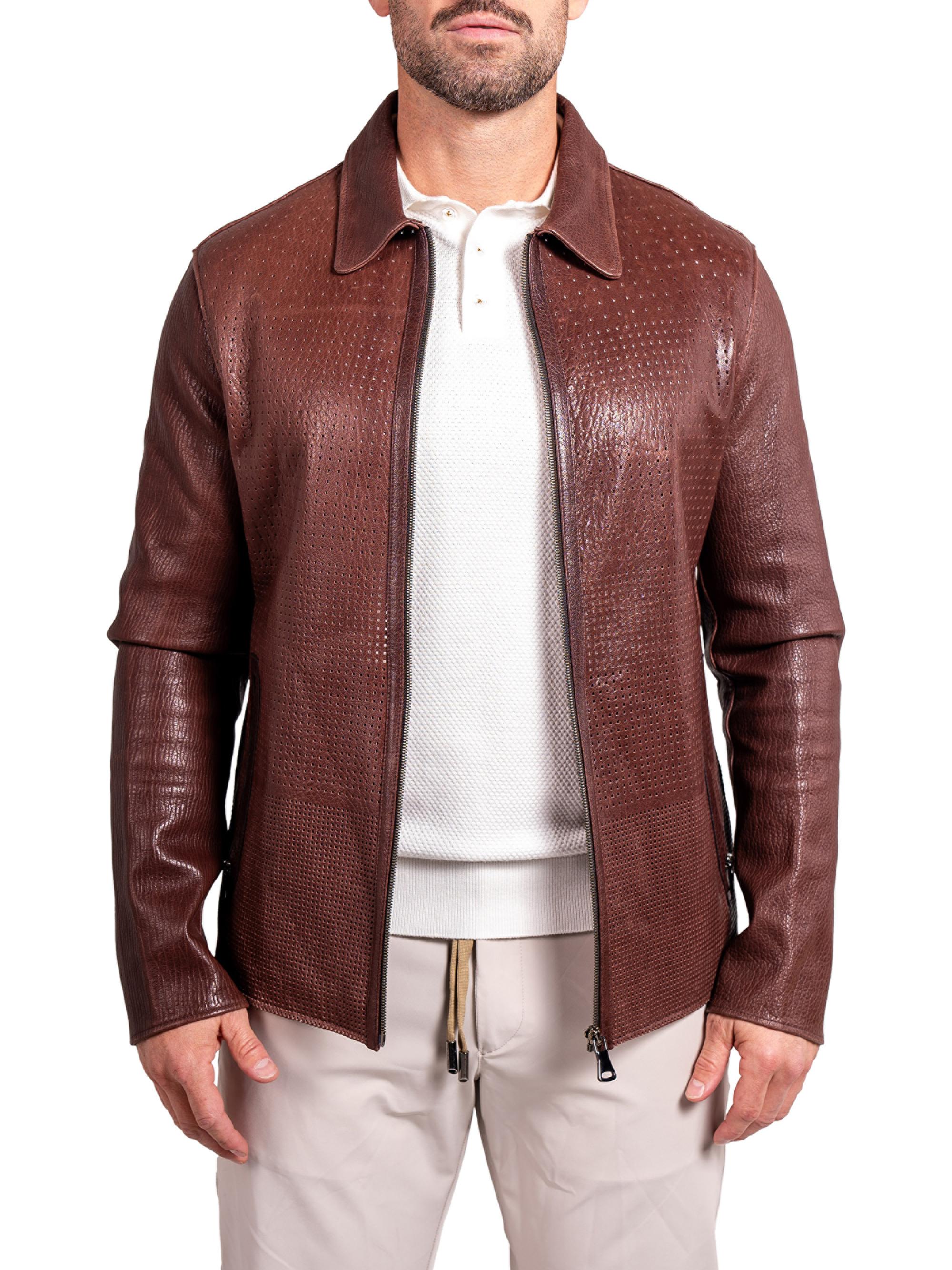 Maceoo Men's Leather Resistance Jacket - Brown
