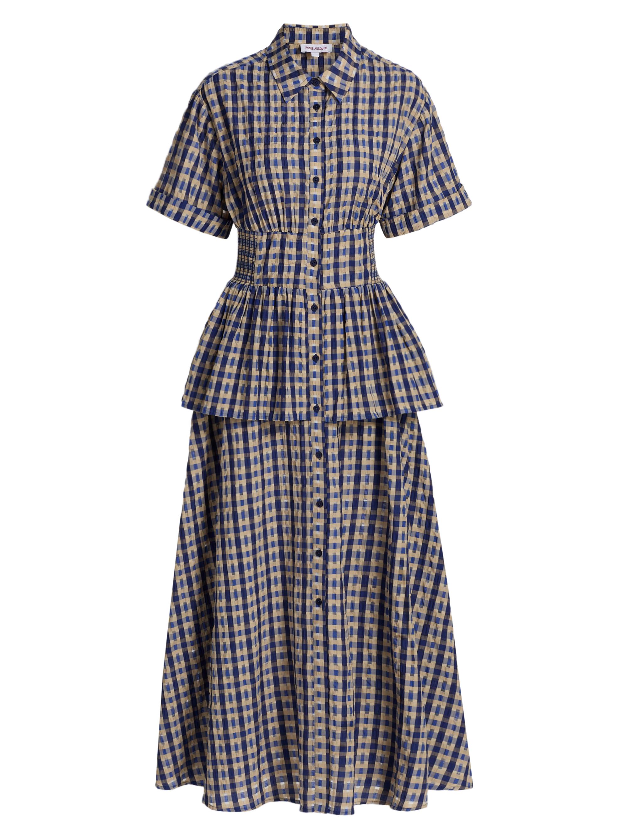 Rosie Assoulin Women's Boogie Woogie Bugle Peplum Maxi Dress - Navy Check