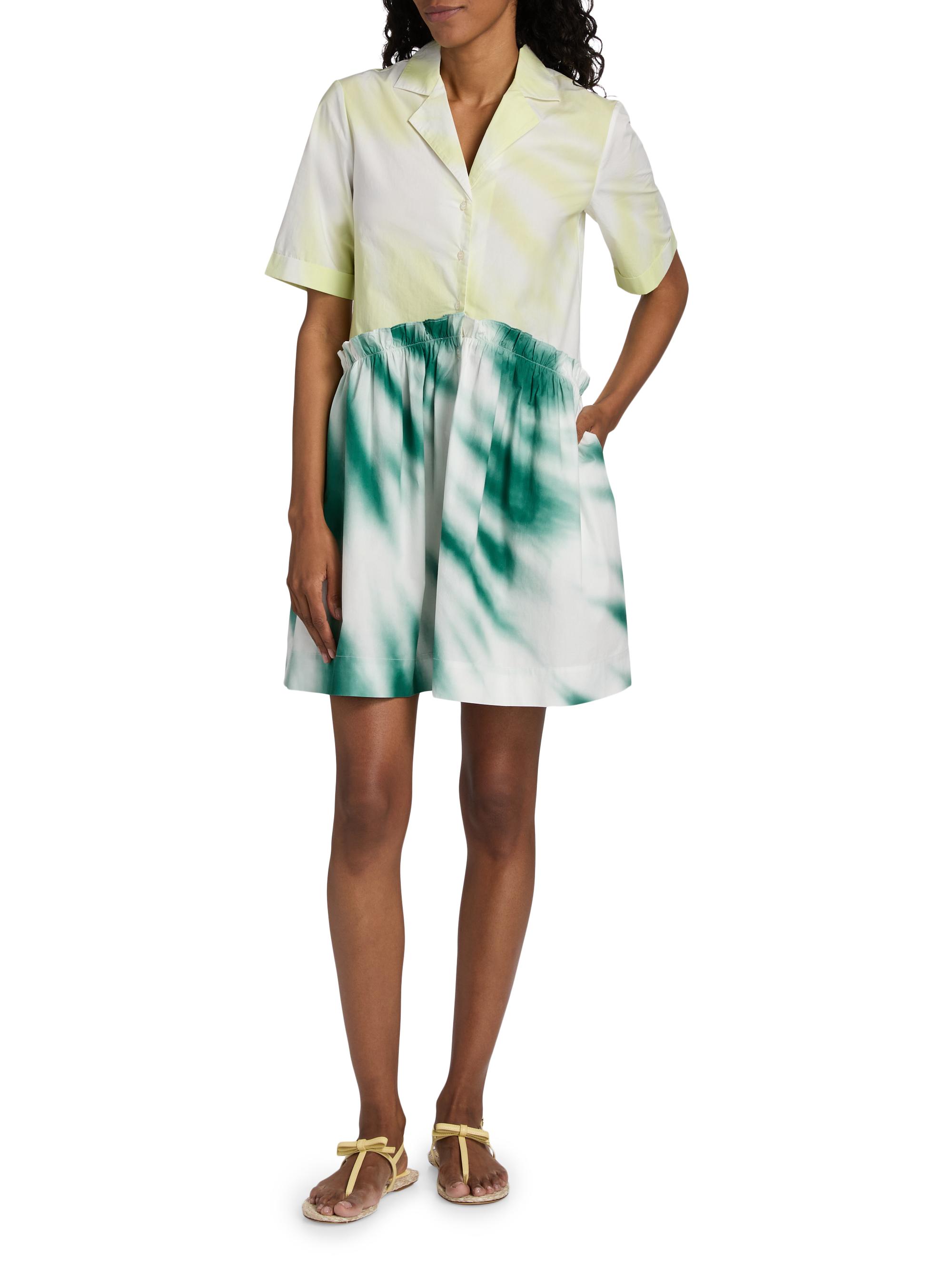 rosie assoulin gathered shirt dress Blue Gathered Ruffle Shirt Dress