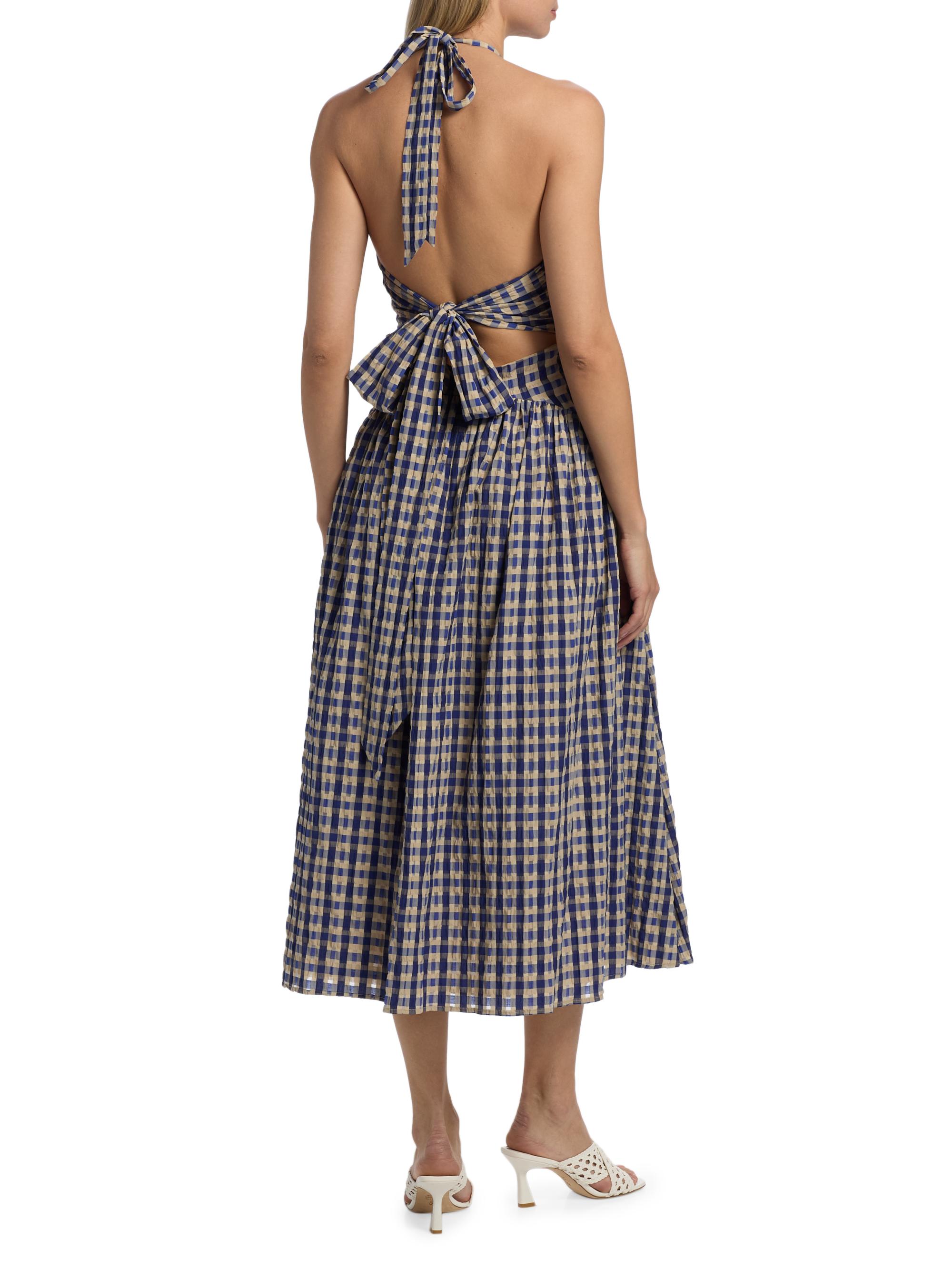 Rosie Assoulin Halter in The Name of Love Dress Navy Check 10
