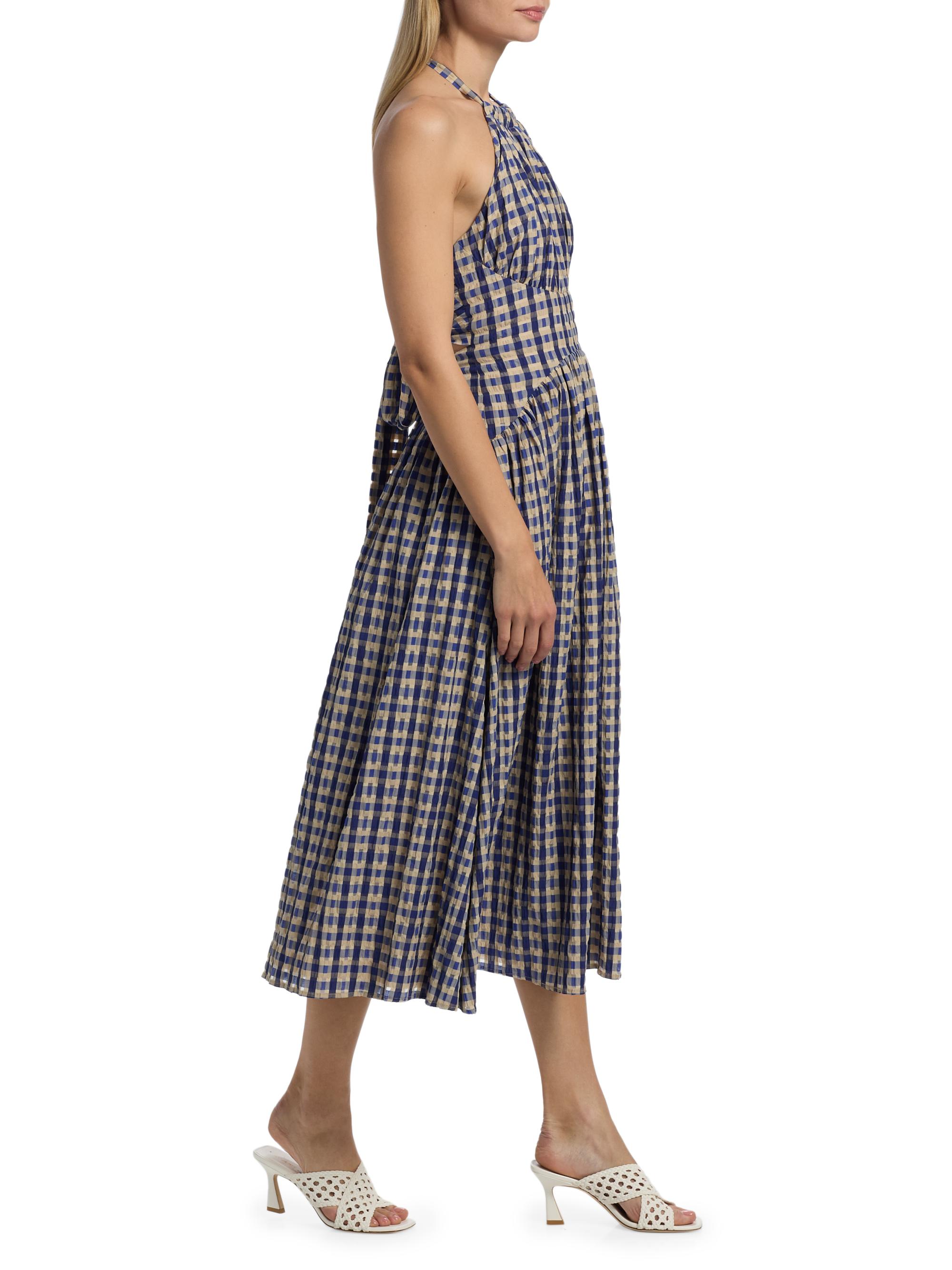 Rosie Assoulin Halter in The Name of Love Dress Navy Check 10