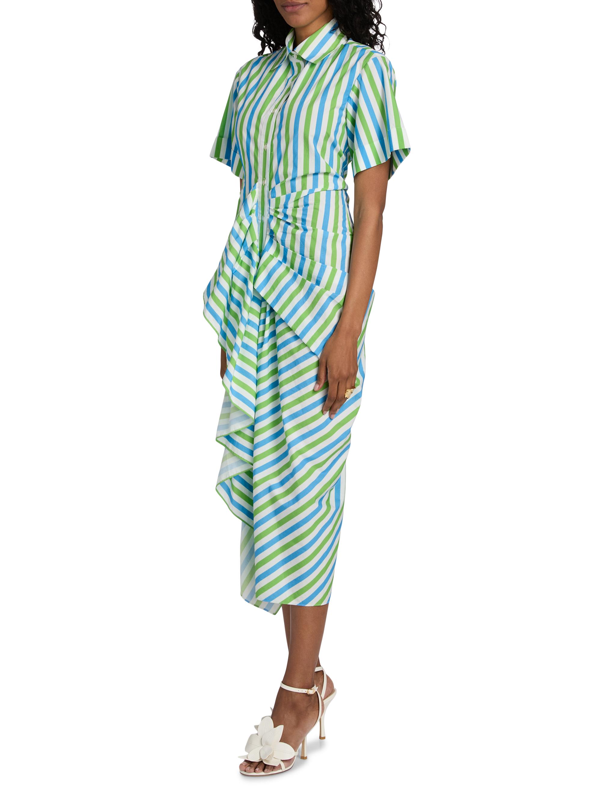 Rosie Assoulin | Blue green stripe | Women's Striped Gathered Ru