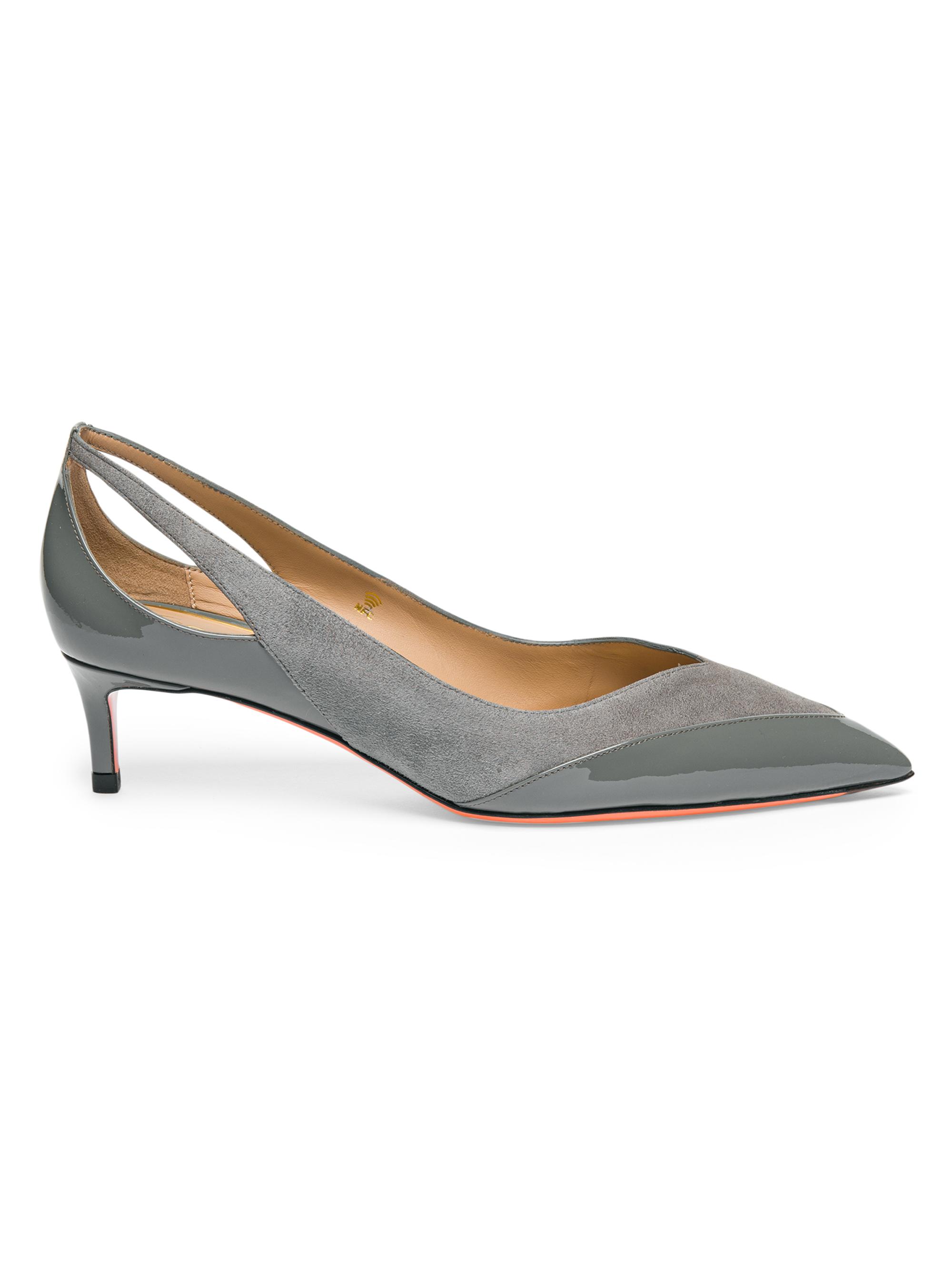 Santoni Women's Suede & Patent Leather Cut-Out Pumps - Grey