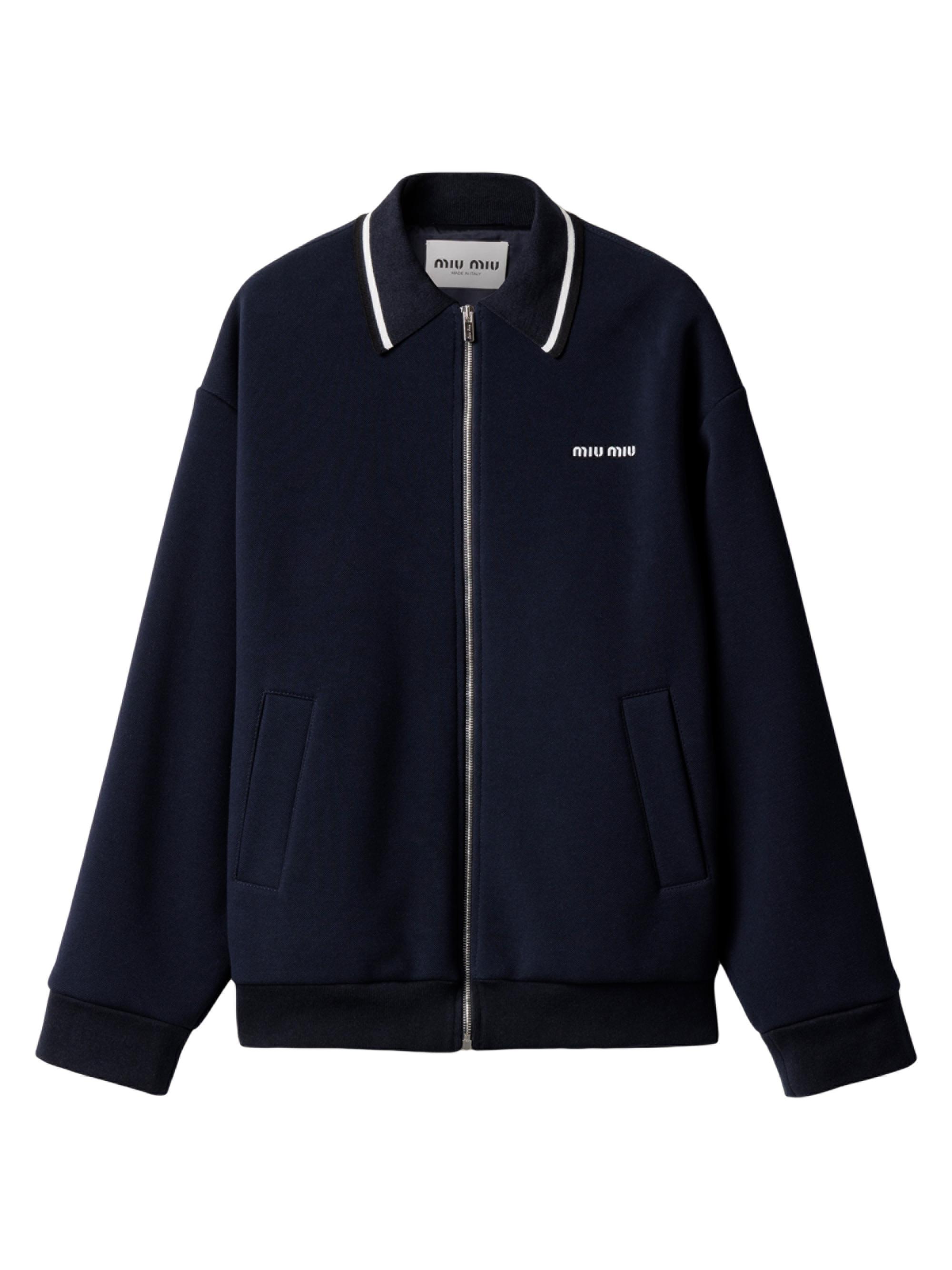 Miu Miu Women's Bonded Pique and Technical Jersey Blouson Jacket - Blue