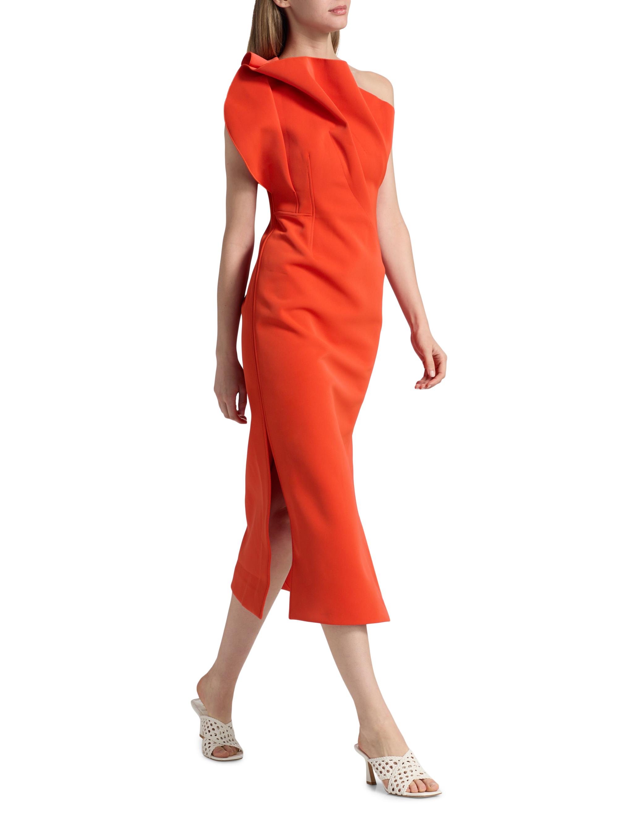 knee length dresses for ladies Women's Black One Shoulder Midi Dress