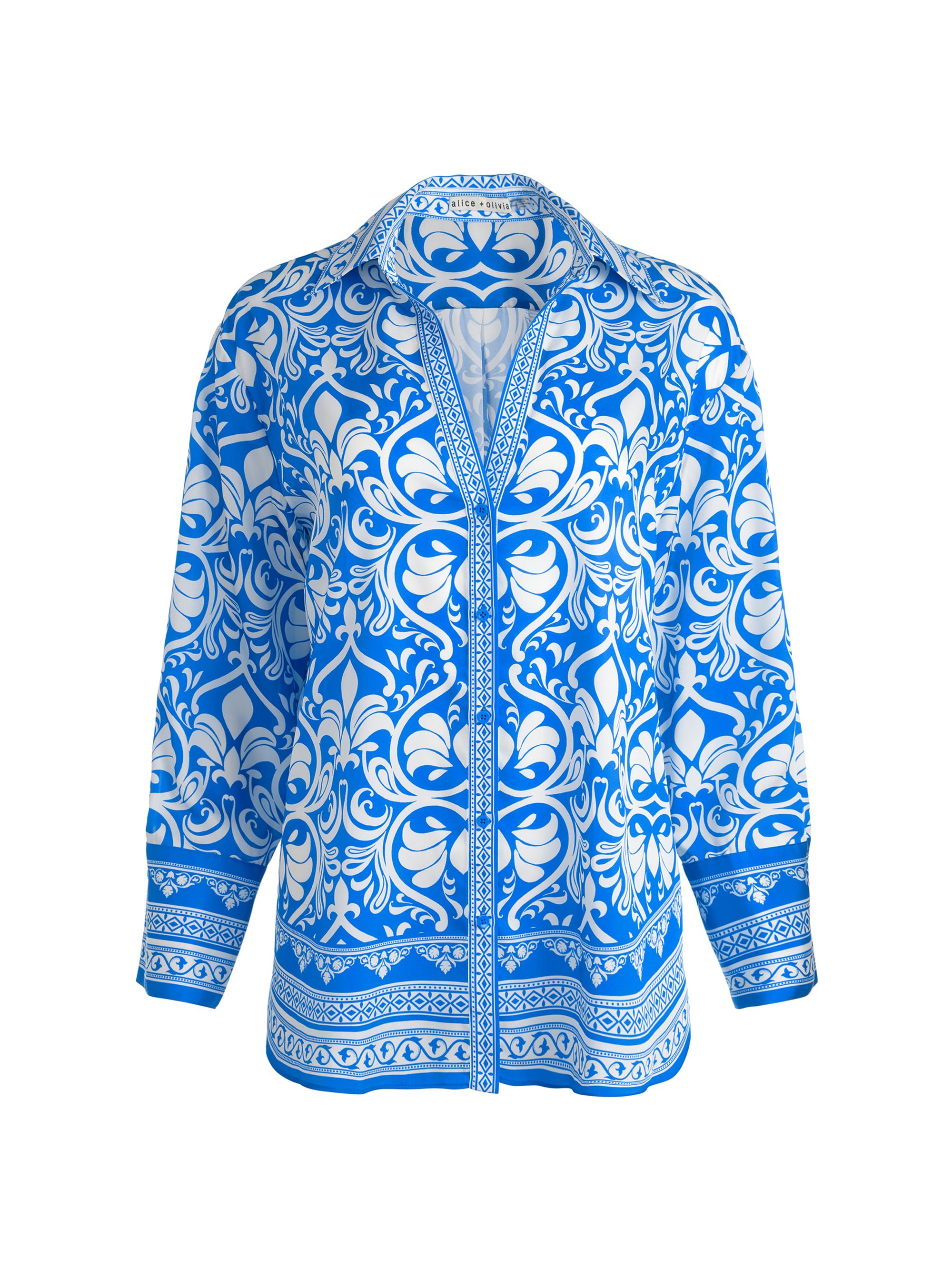 Alice + Olivia Women's Kiva Printed Oversized Pajama Shirt - Soiree True Blue