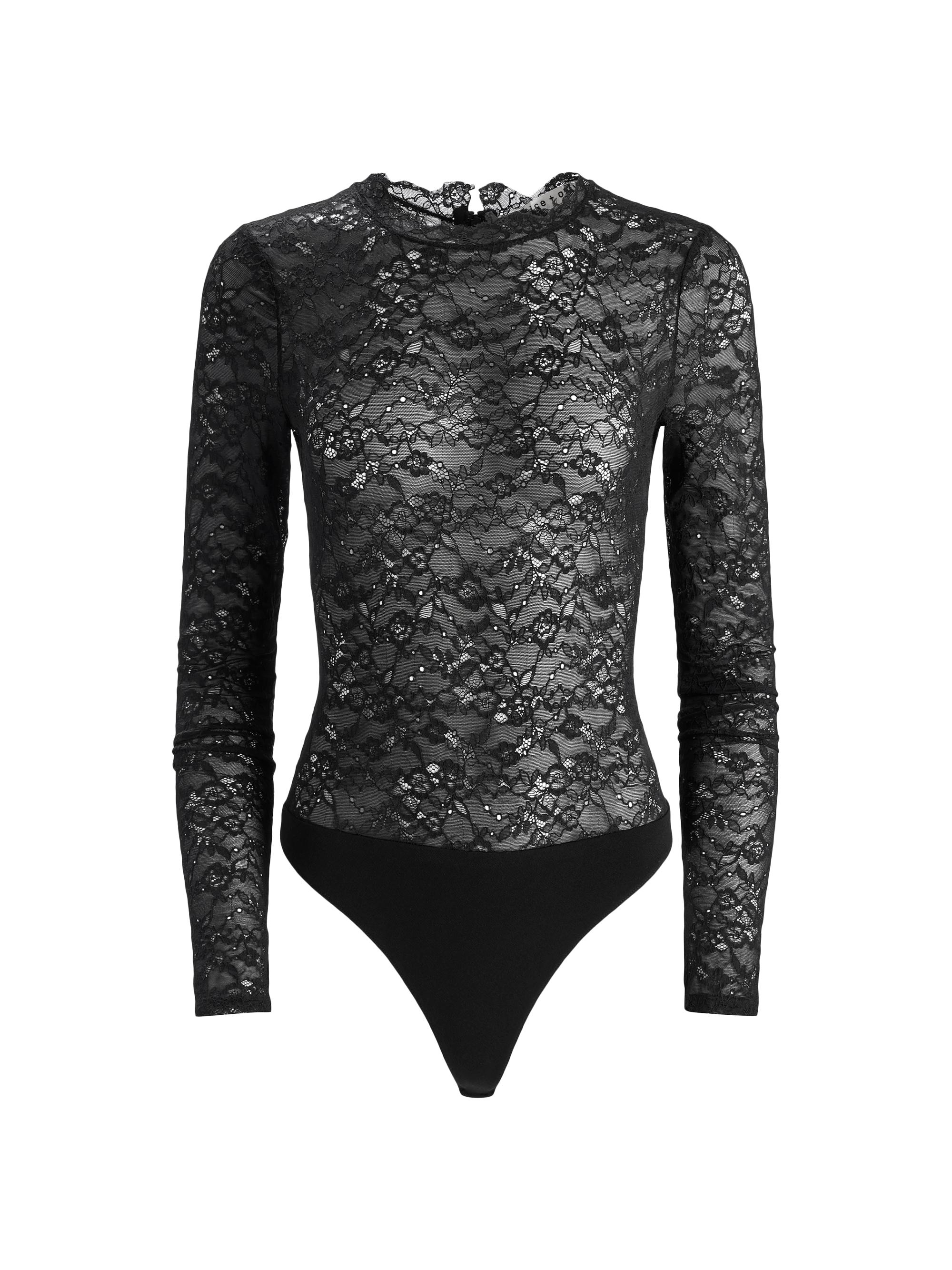 ALICE + OLIVIA Women's Taeyn Lace Crewneck Bodysuit - Black