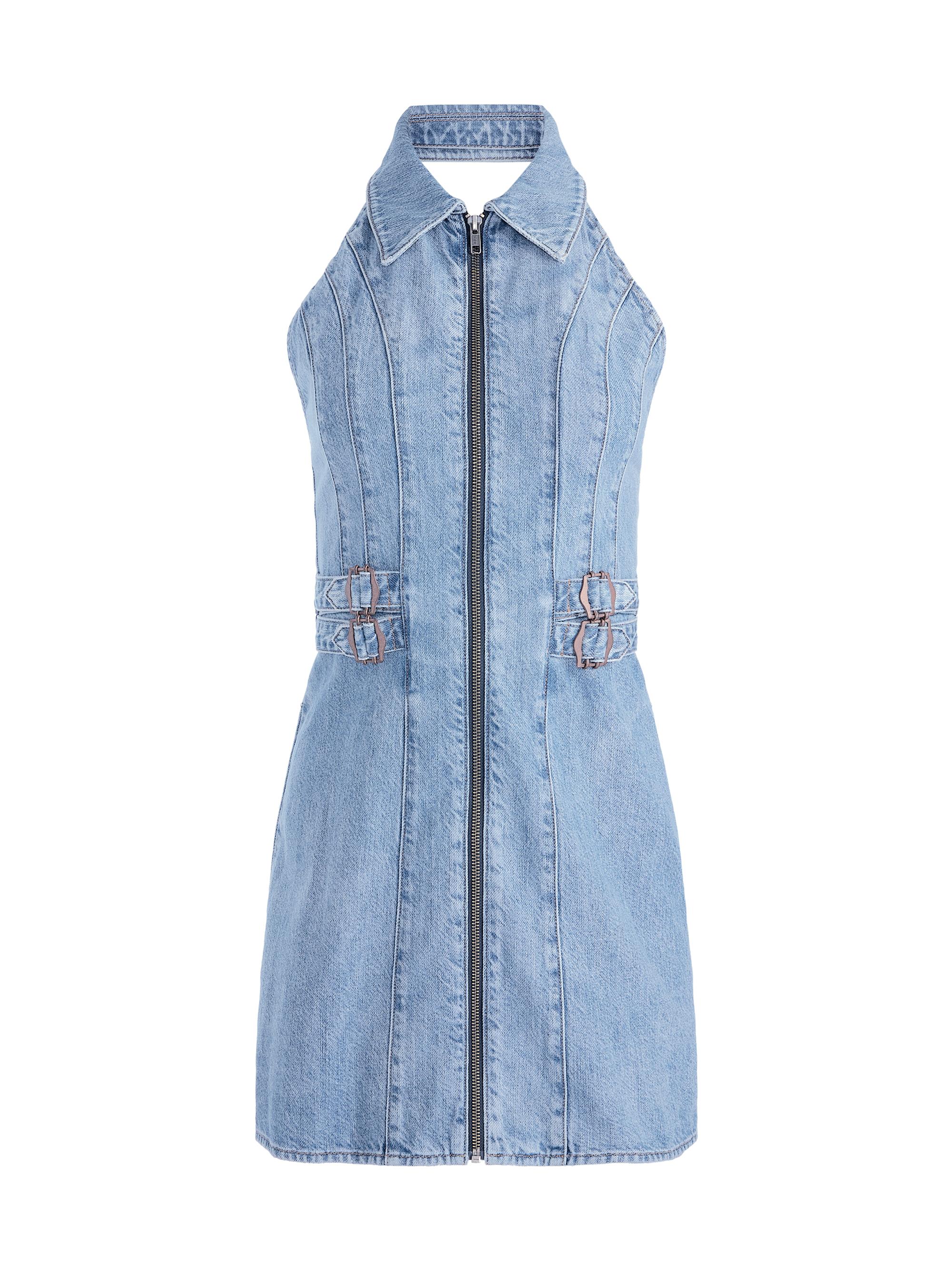 ALICE + OLIVIA デニムワンピース JUANA HIGH LOW DENIM DRESS in DARBY VINTAGE BLUE | ALICE + OLIVIA