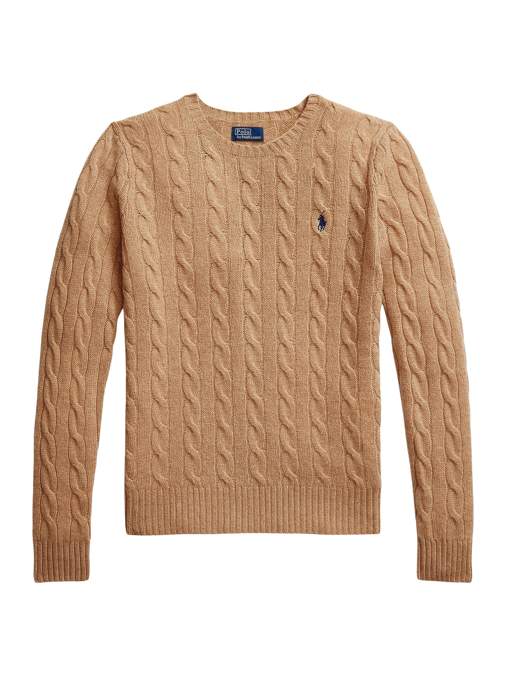 Polo Ralph Lauren Women's Cable-Knit Wool-Cashmere Crewneck Sweater - Collection Camel Melange