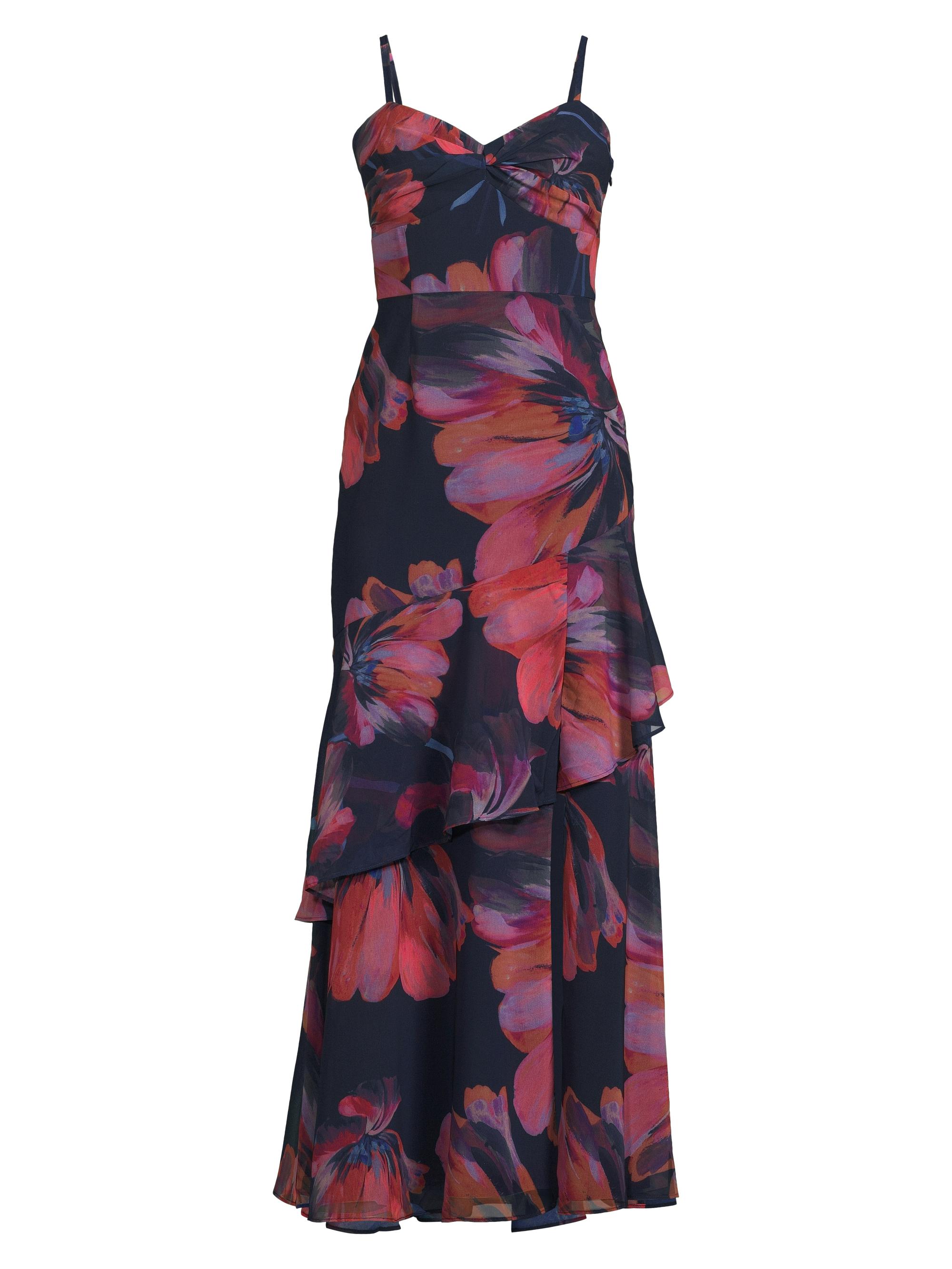 Hutch Women's Jamila Floral Chiffon Ruffled Maxi Dress - Navy Multi Breezy Watercolor