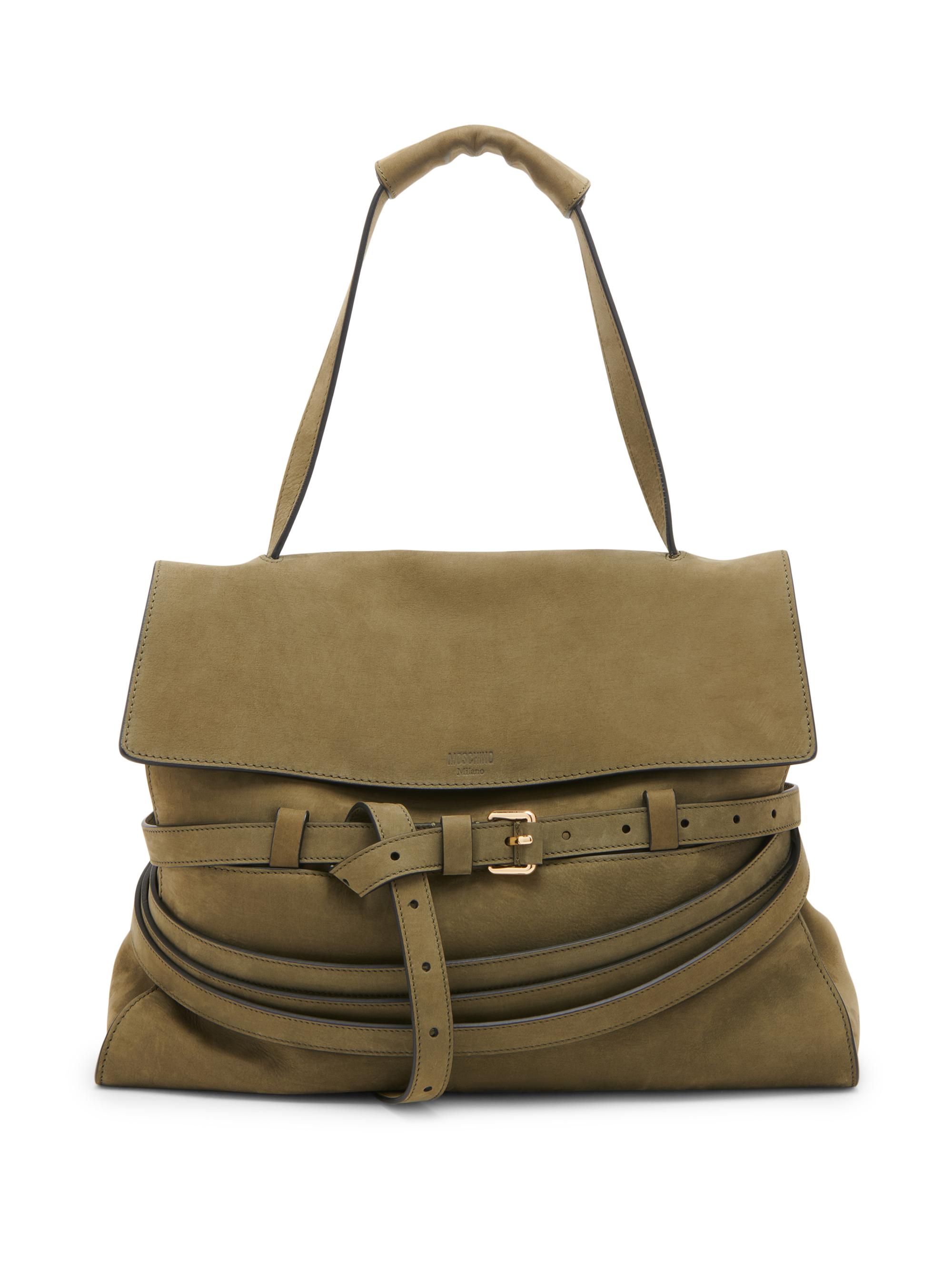 Moschino Women's Tie Me Nubuck Suede Shoulder Bag - Military Green