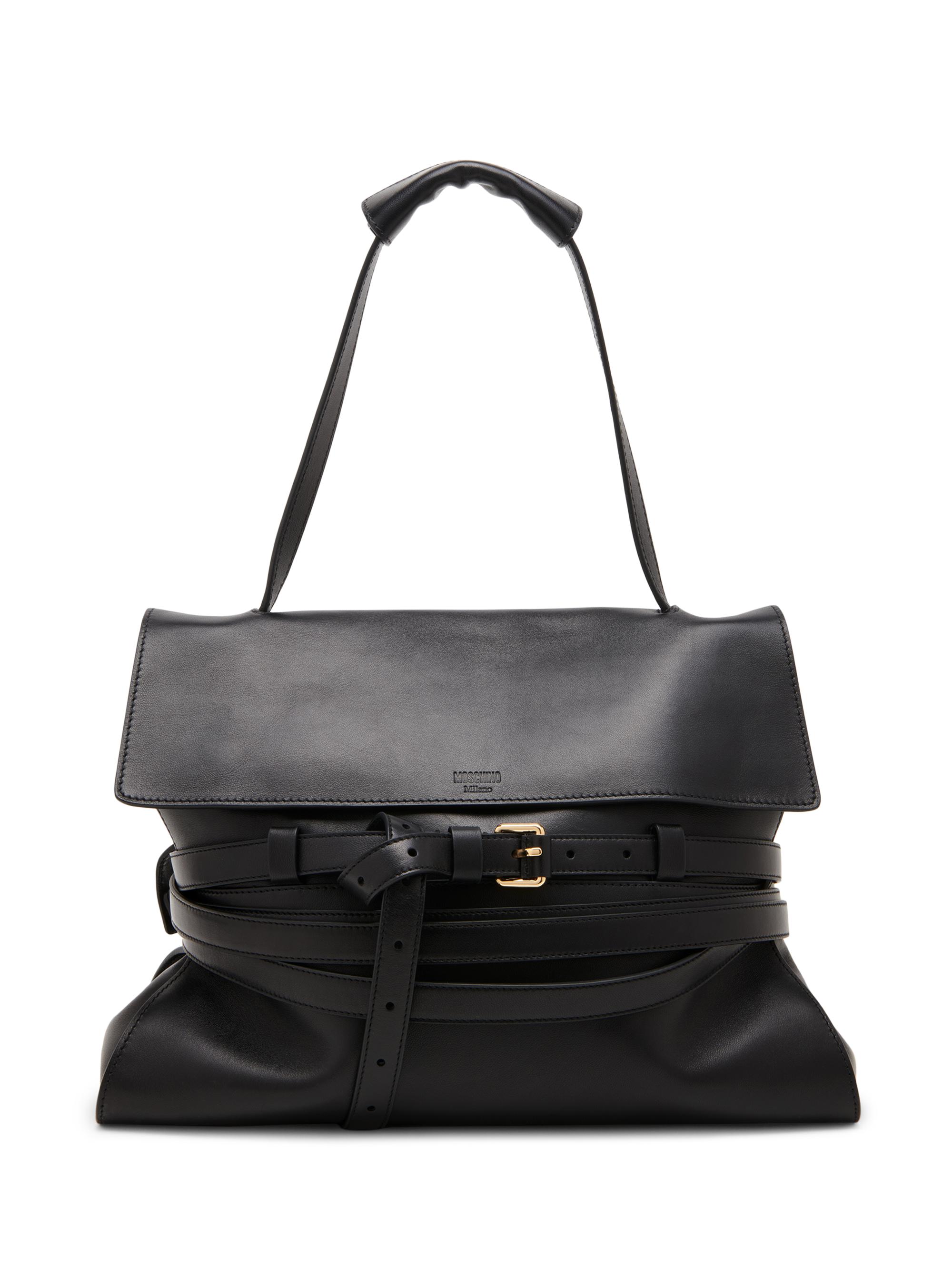 Moschino Women's Tie Me Leather Shoulder Bag - Black