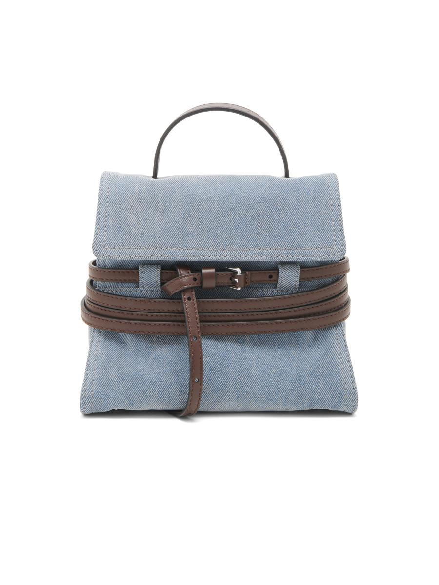 Moschino Tie Me Flocked Denim-Leather Satchel | Saks Fifth Avenue