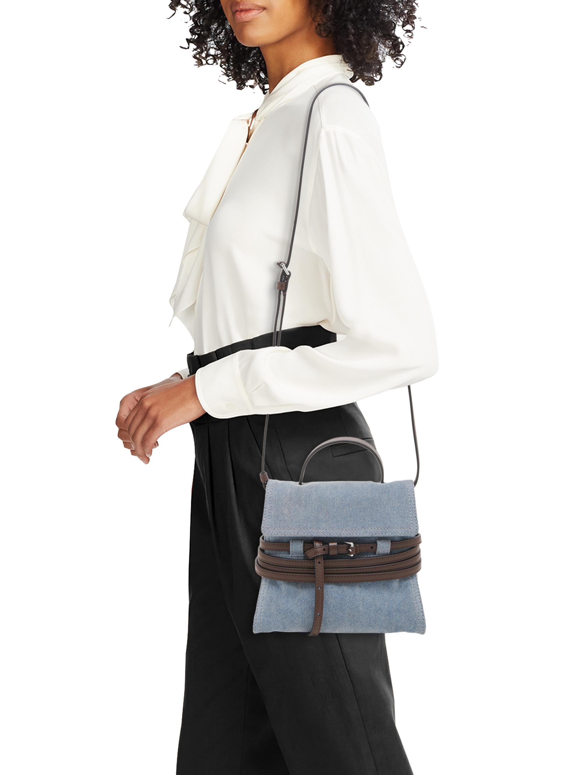 Moschino Tie Me Flocked Denim-Leather Satchel | Saks Fifth Avenue