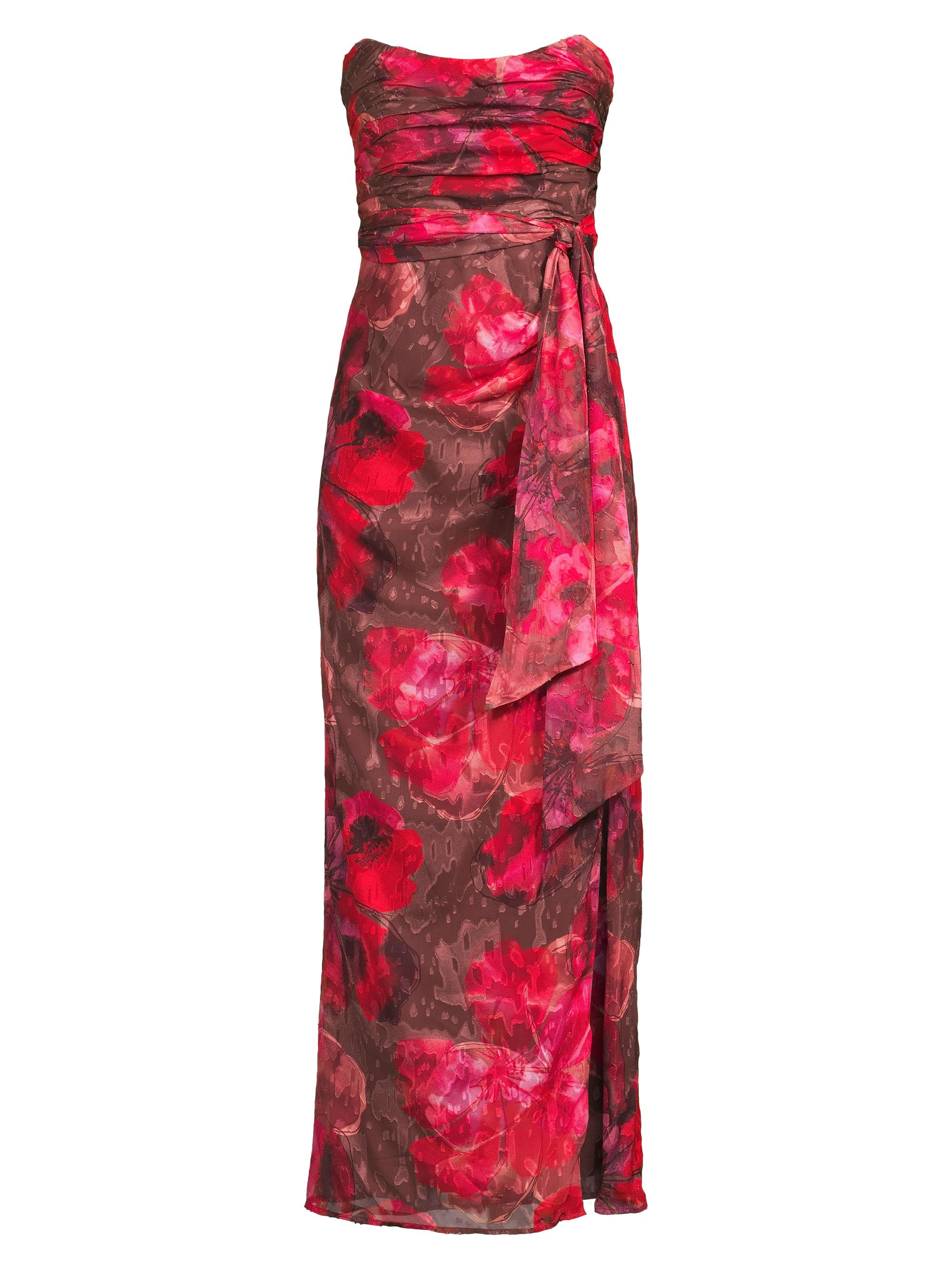 Hutch Women's Julietta Floral Ruched Strapless Maxi Dress - Rosewood Watercolor Blotted