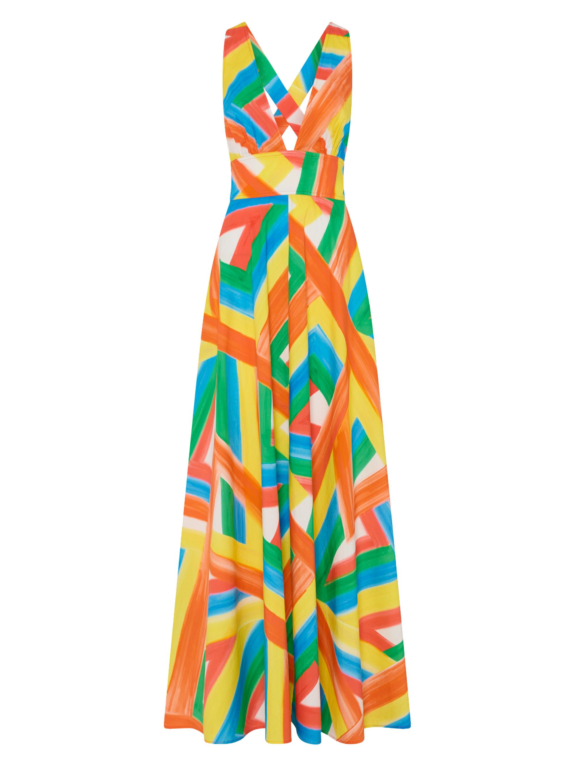 Milly Women's Catarina Multi Stripe Poplin Maxi Dress - Orange Multi