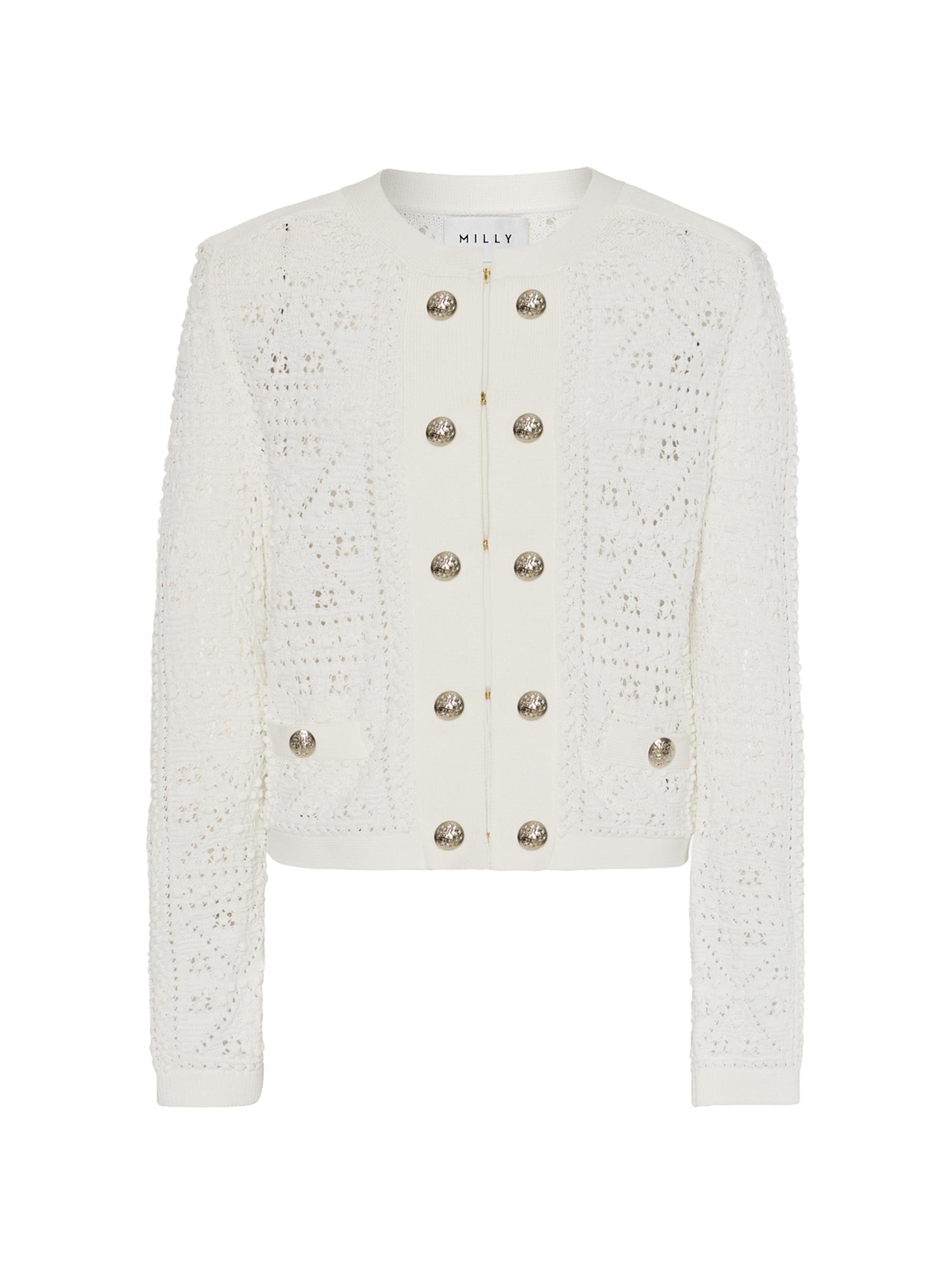 Milly Women's Bubble Pointelle-Knit Cardigan - Ecru