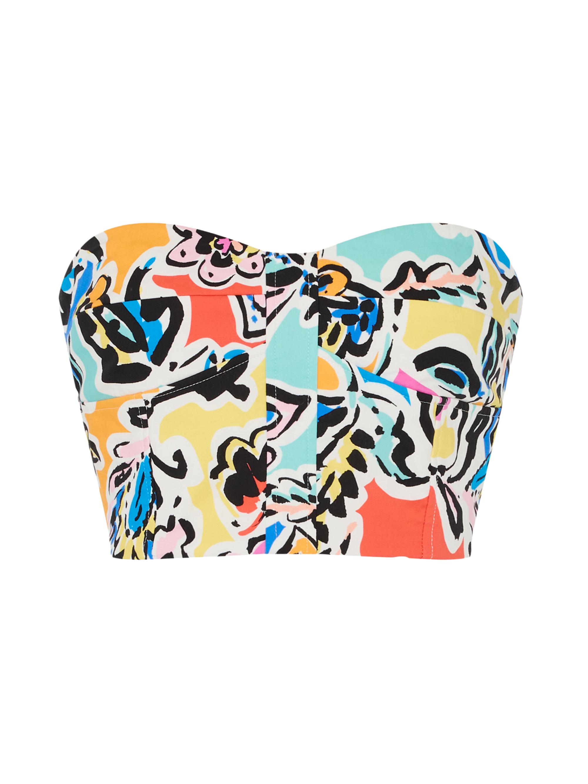 Milly Women's Neha Rainbow Oasis Poplin Bustier Top - Black Multi