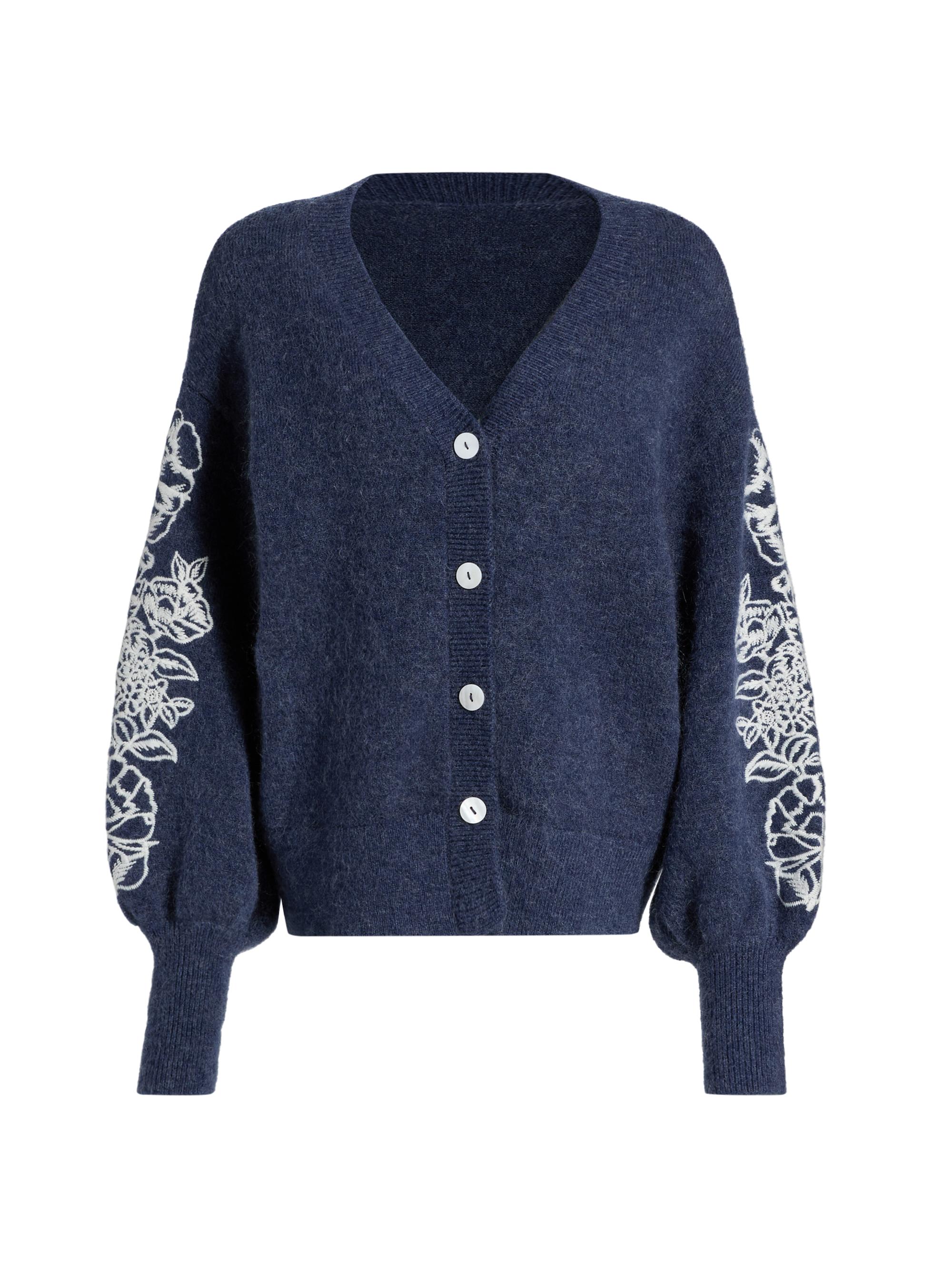 Aston Studio Women's Le Fleur Agnes Floral-Embroidered Wool-Blend Cardigan - Royal