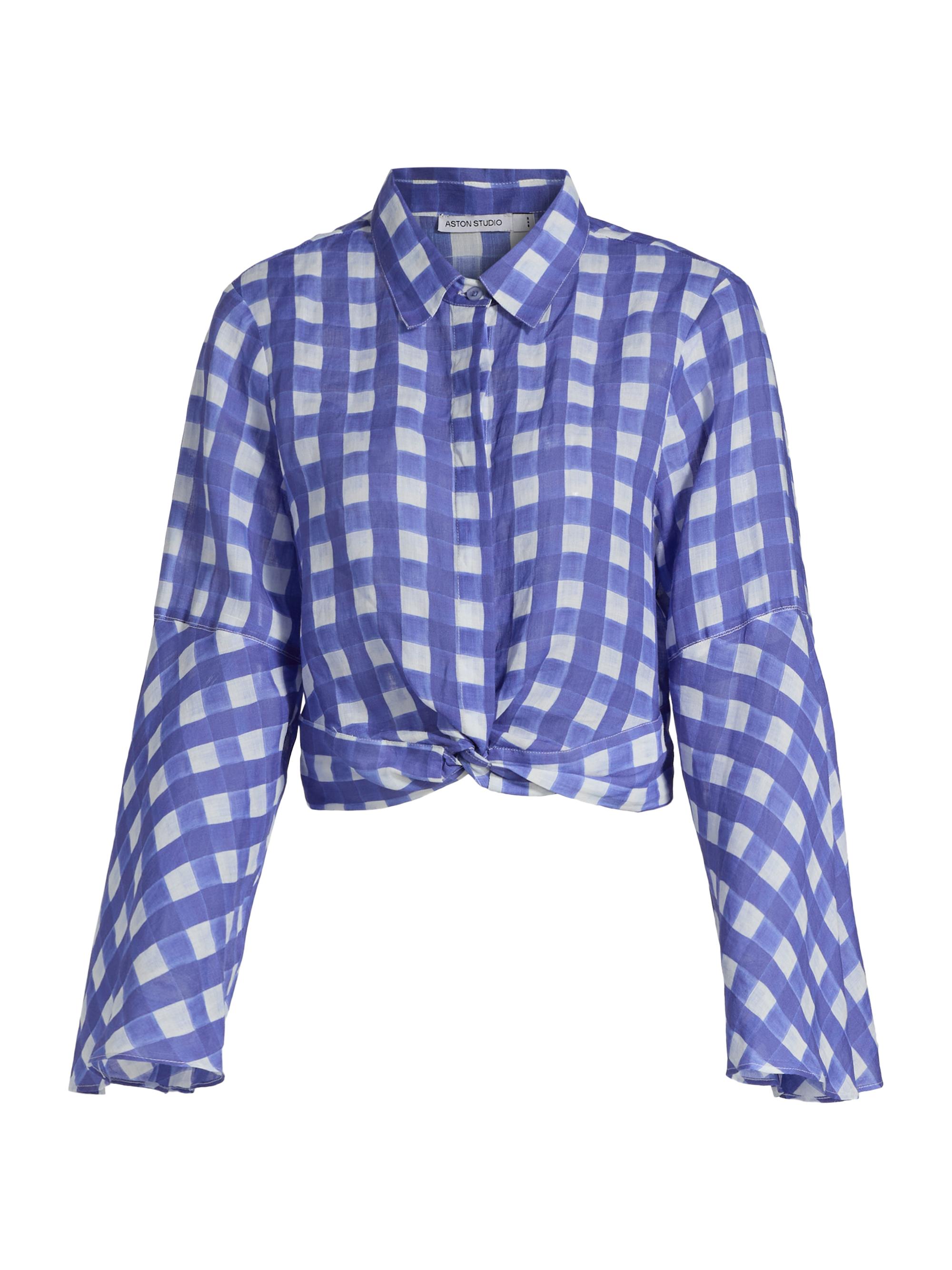 Aston Studio Women's Le Fleur Maisie Checked Crop Blouse - Royal Antique