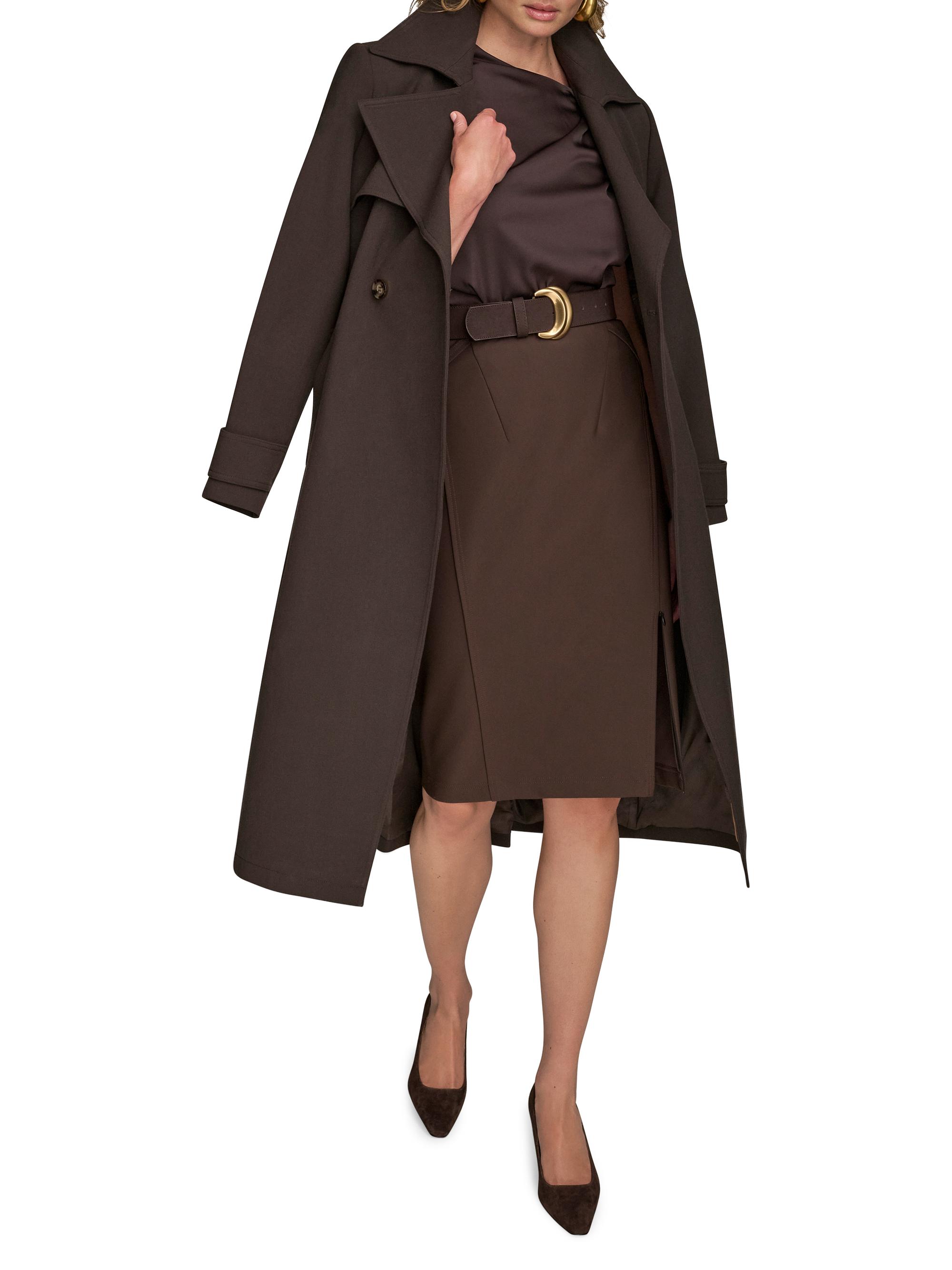 Donna Karan New York Women's Belted Notched-Collar Trench Coat - Chocolate