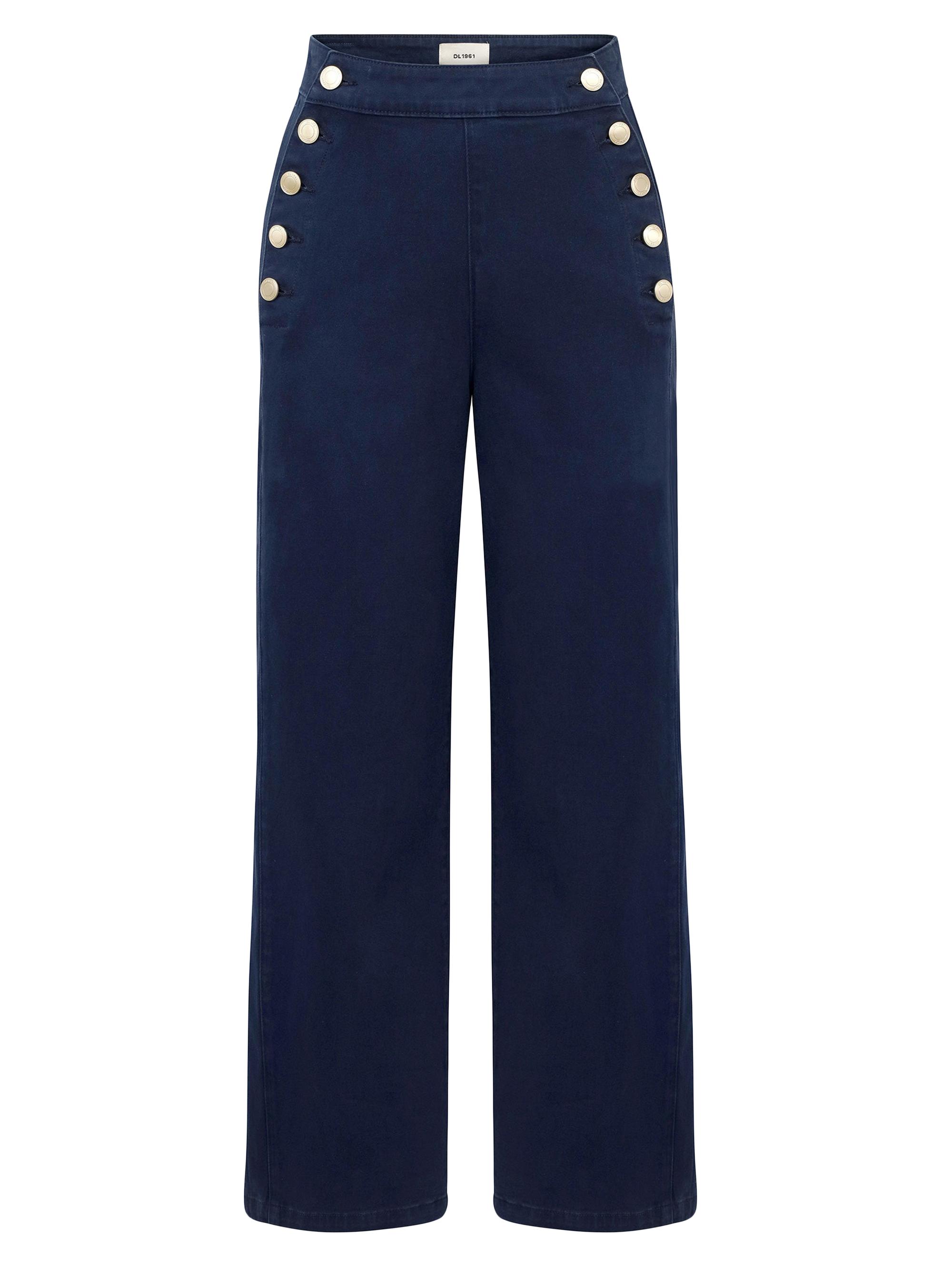 DL1961 Premium Denim Women's Hepburn Wide Leg High Rise Ankle Jeans - Bright Navy