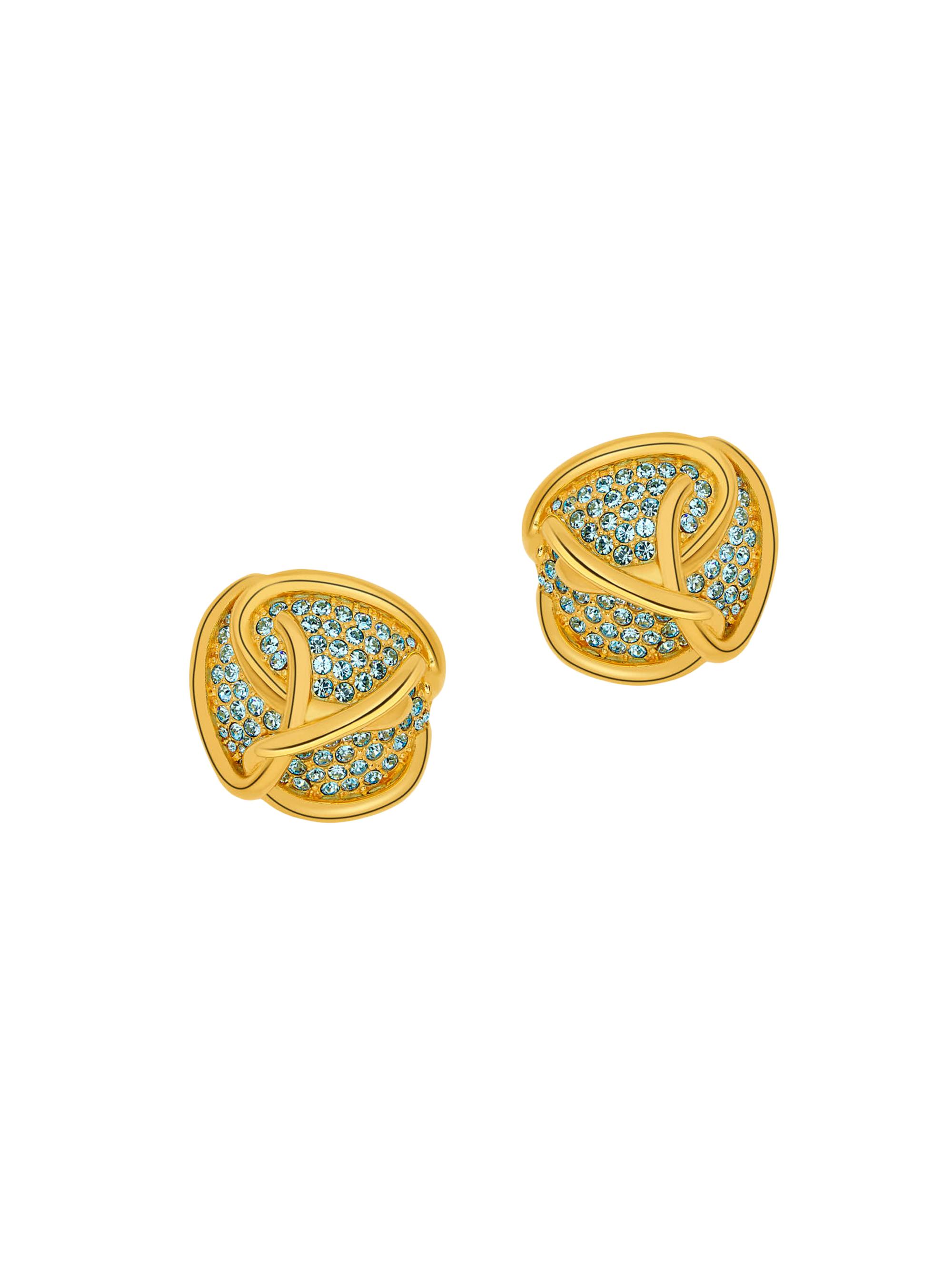 Oscar de la Renta Women's Braided O 24K-Gold-Plated Brass & Glass Crystal Pavé Stud Earrings - Aquamarine