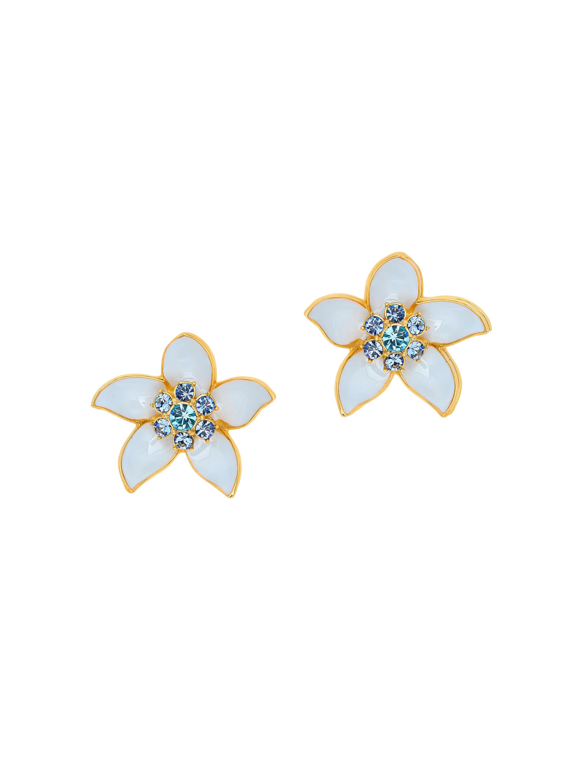 Oscar de la Renta Women's Jasmin 24K-Gold-Plated Brass & Enamel Stud Earrings - Light Blue
