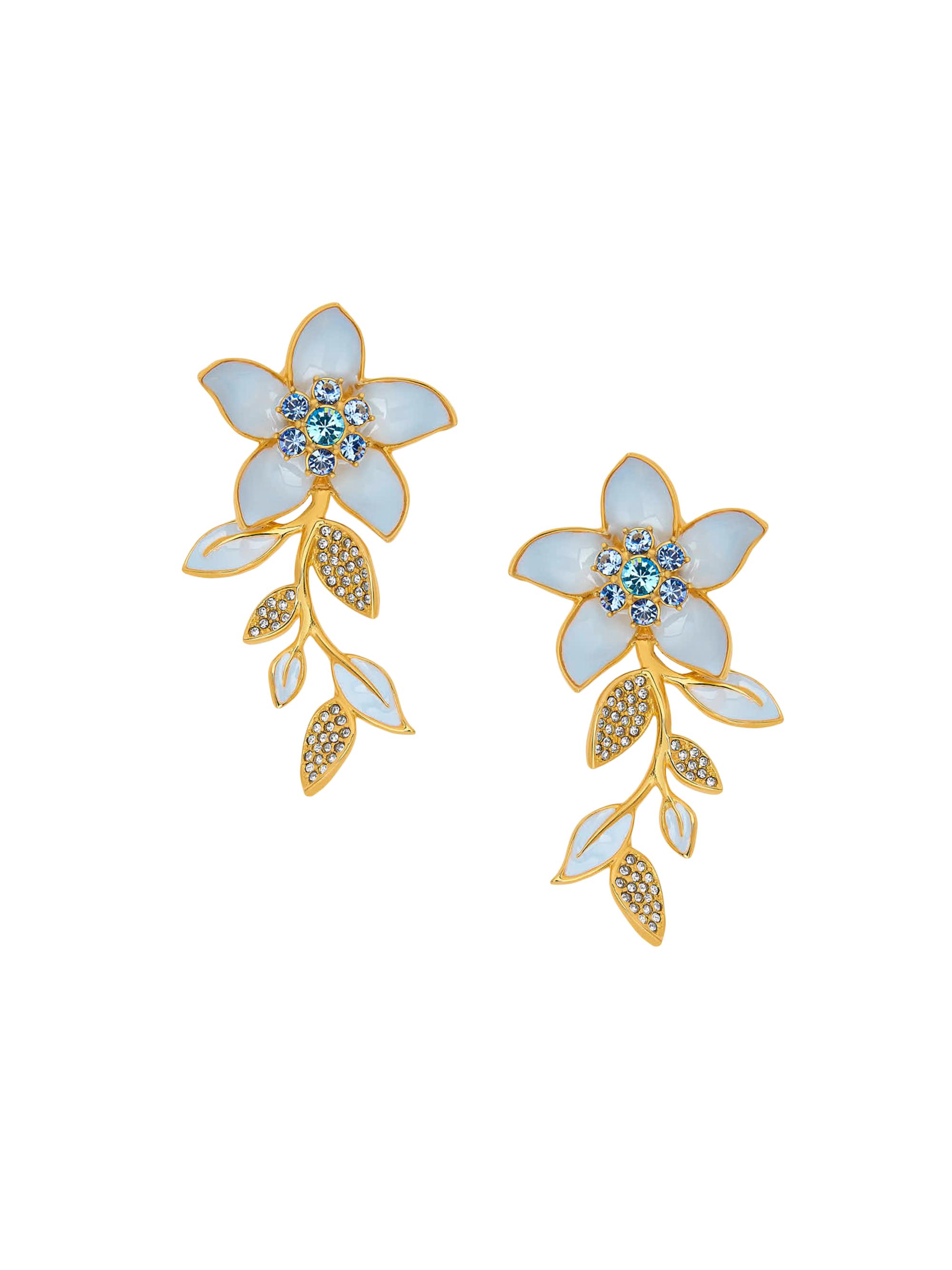 Oscar de la Renta Women's Jasmin 24K-Gold-Plated Brass & Enamel Drop Earrings - Light Blue