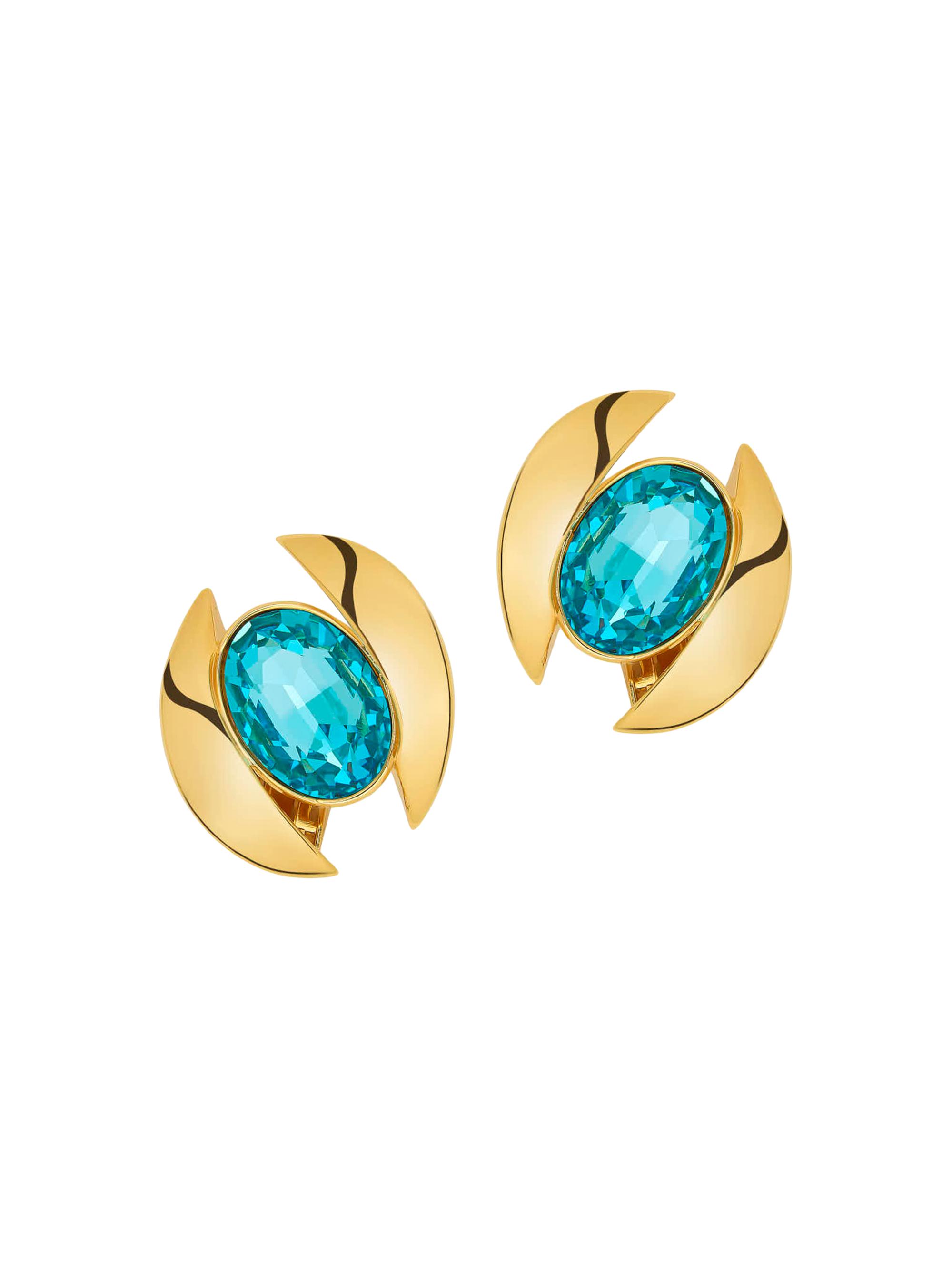 Oscar de la Renta Women's 24K-Gold-Plated & Glass Crystal Oval Stud Earrings - Light Sapphire