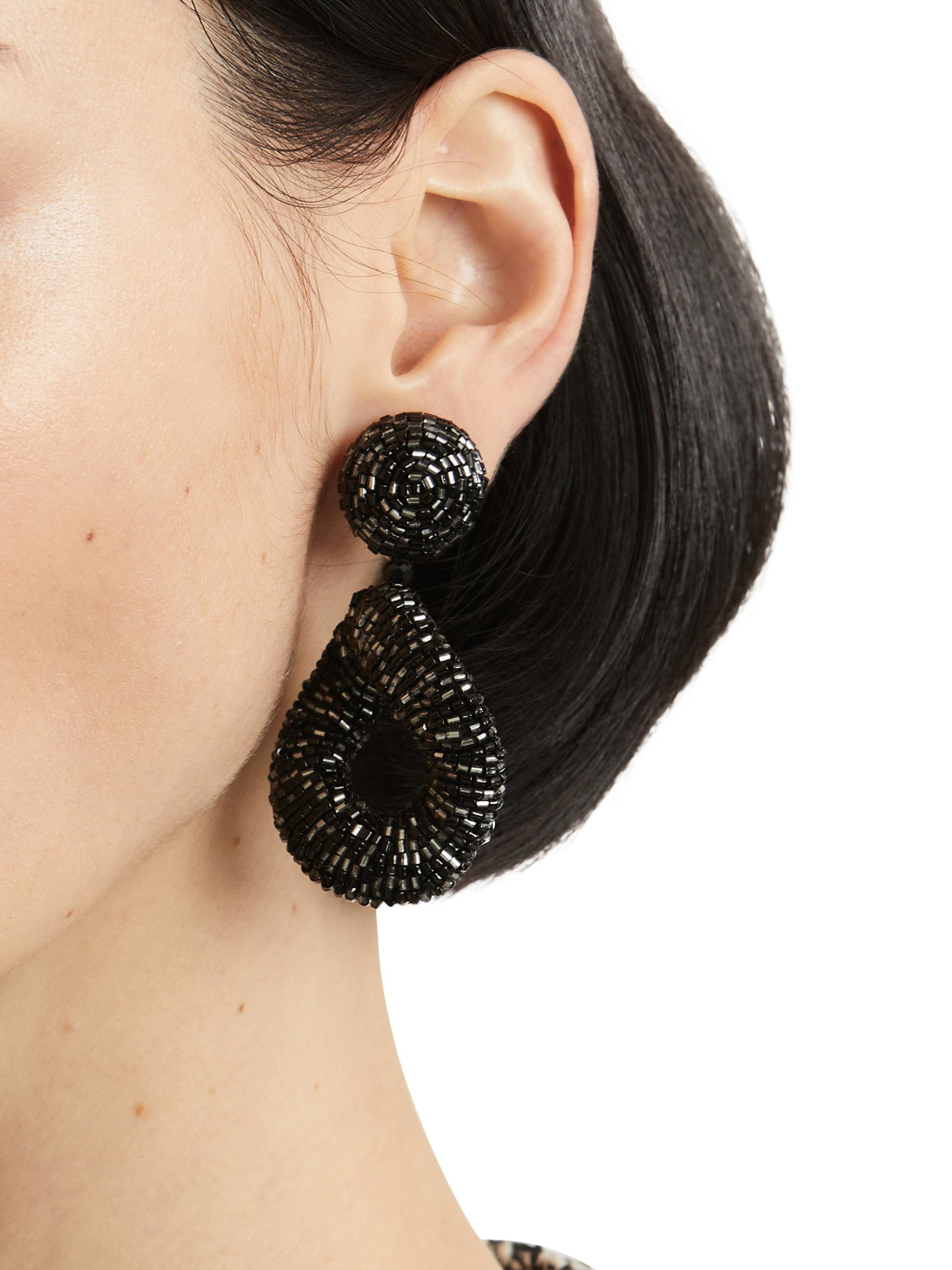 Boucles D'oreilles Pendantes Argentées à Strass Noirs, Inspirées Oscar De La Renta