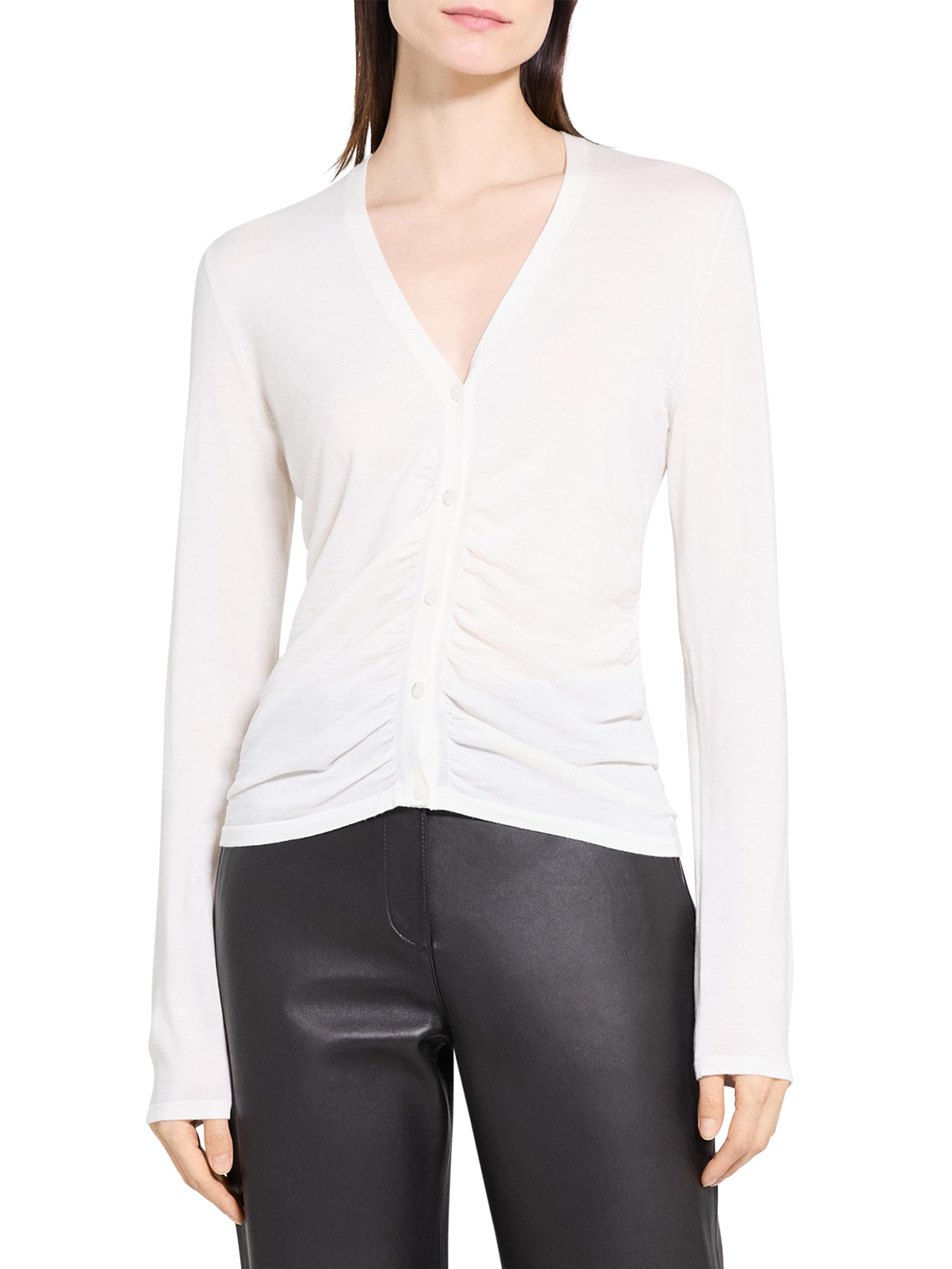 Theory Shirred Merino Wool Cardigan | Saks Fifth Avenue